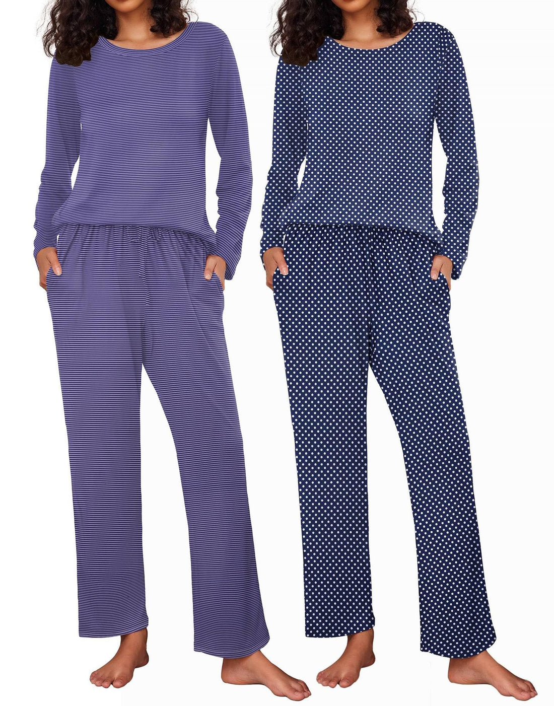 Ekouaer Women's 2 Pack Pajama Sets Long Sleeve Lounge Set Soft Comfy Pjs
