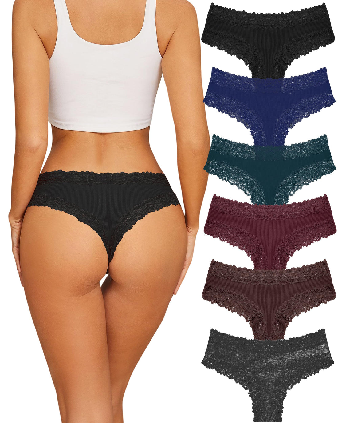 Sth Big Womens Cotton Underwear Sexy Lace Brazilian Panties Soft Breathable Cotton Bikini for Ladies 6 Pack