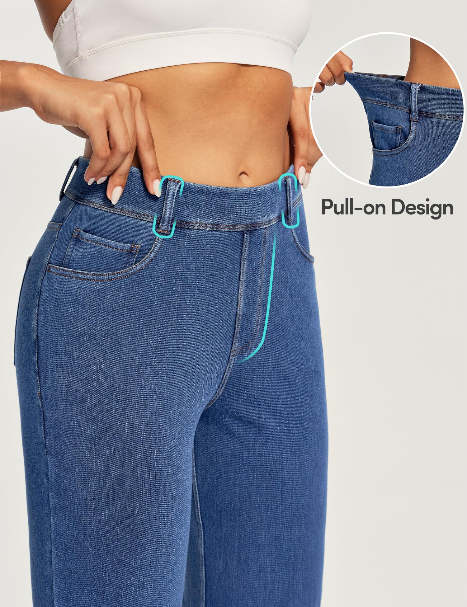 IUGA Straight Leg Jeans for Women Stretchy Pull On Sweatpant Jeans Women High Waisted Bootcut Jean Trendy Denim Pants
