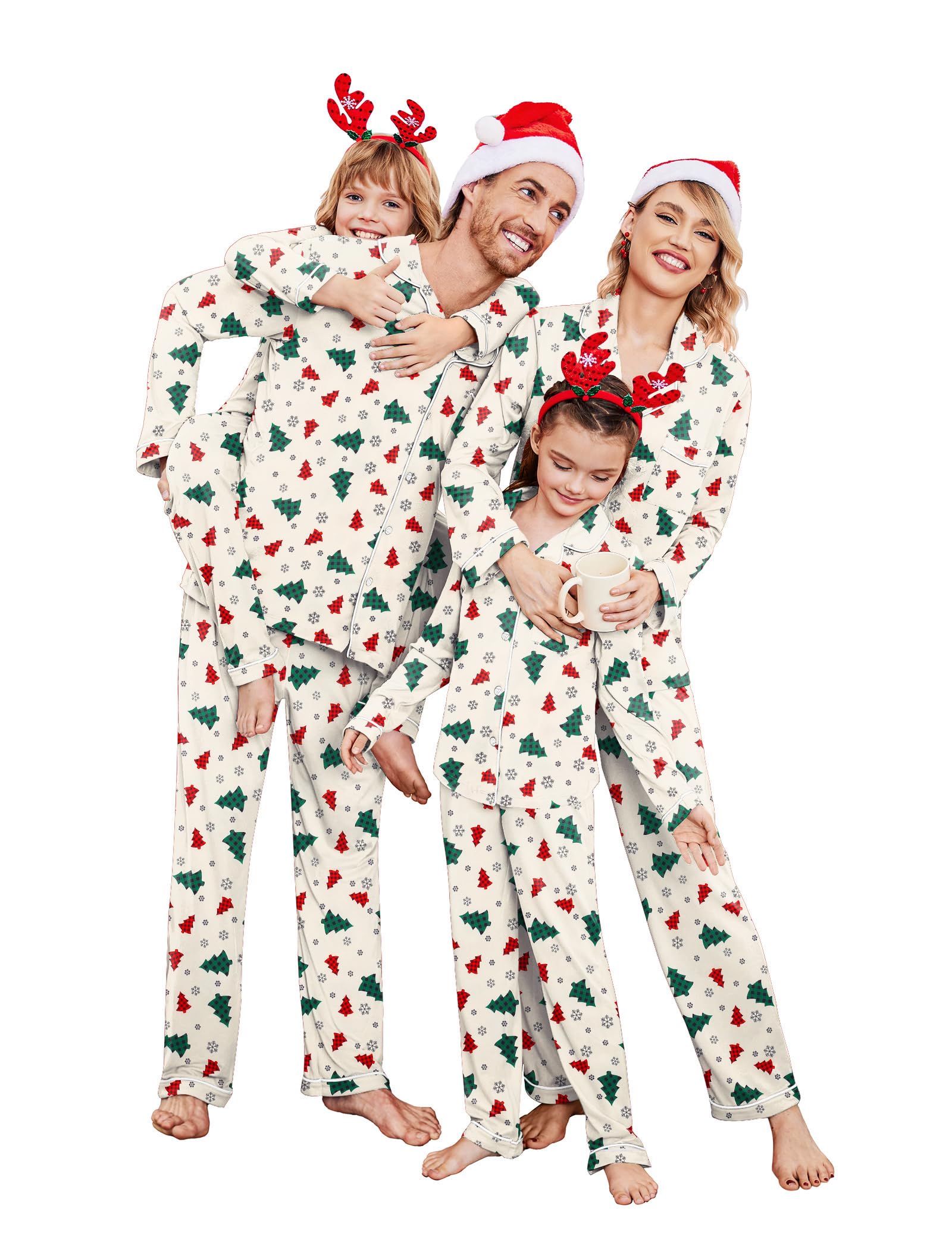 Ekouaer Christmas Family Matching Pajamas Long Sleeve Button Down Pj Set