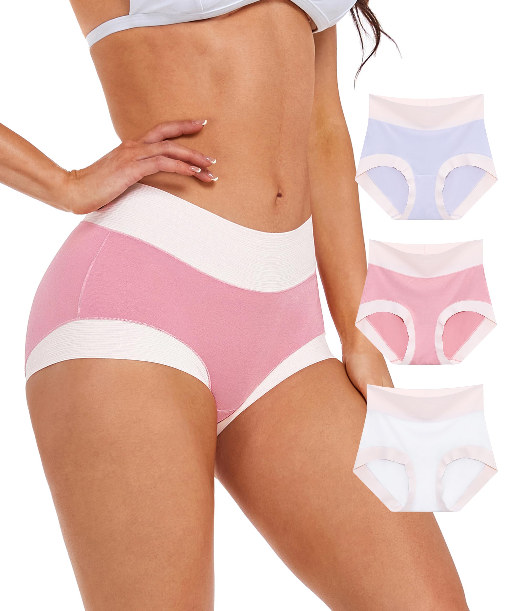 ANLIQI Women's Modal High Waisted Briefs,Soft Breathable Full Coverage Underwear Pack Moisture Wicking Ladies Panties