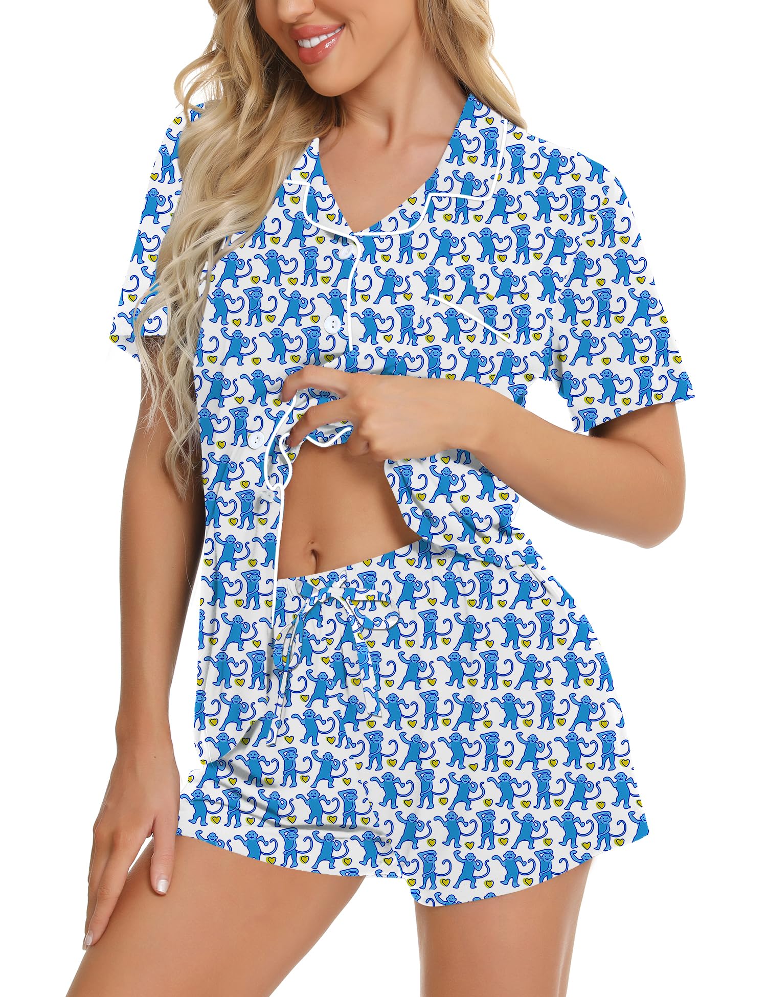 SWOMOG Womens Button Down Pajamas Set Short Sleeve Sleepwear Bride Soft Pj Lounge Sets XS-3XL