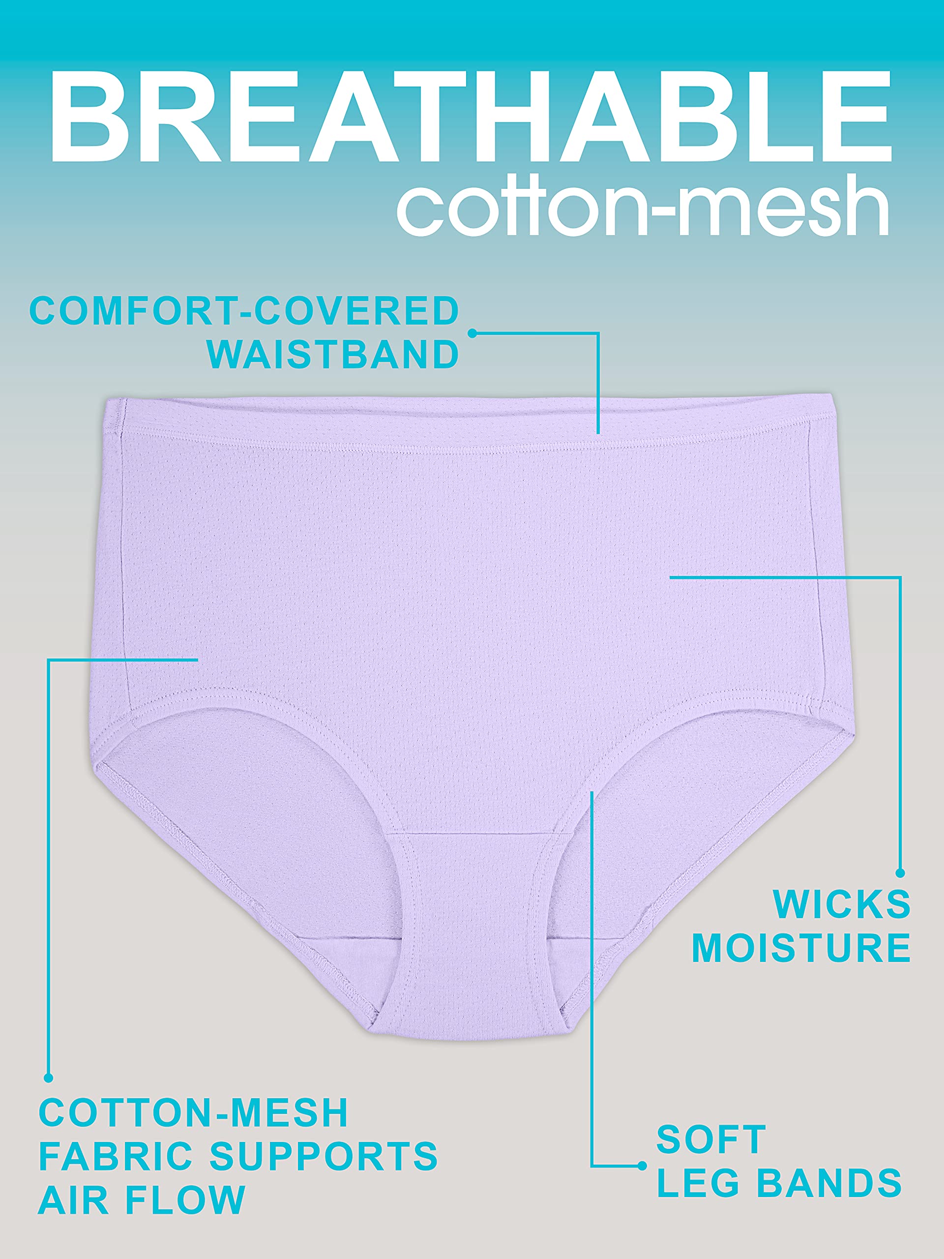 Fruit of the Loom womens Breathable Underwear, Moisture Wicking Keeps You Cool & Comfortable, Available in Plus Size