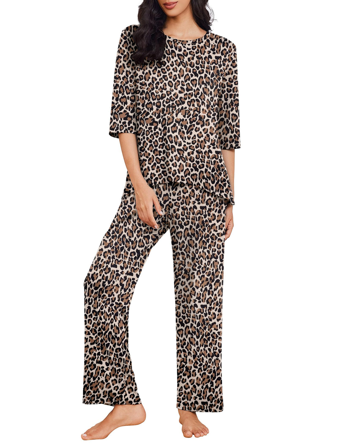 Ekouaer Womens Pajamas Set 2 Piece 3/4 Sleeve Tops Long Pants Pj Set