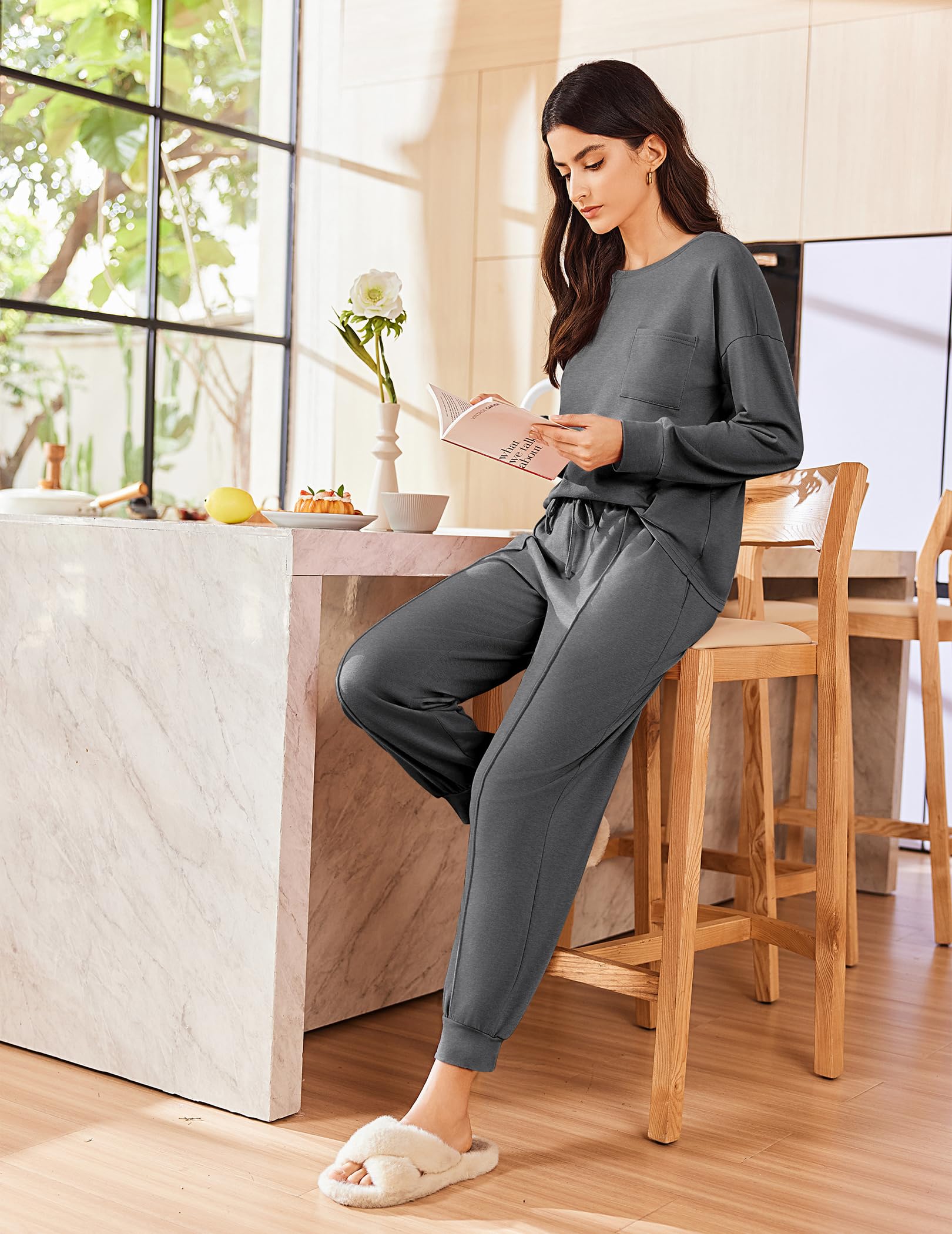 Ekouaer Lounge Sets for Women 2 Piece Jogger Pants Pajamas