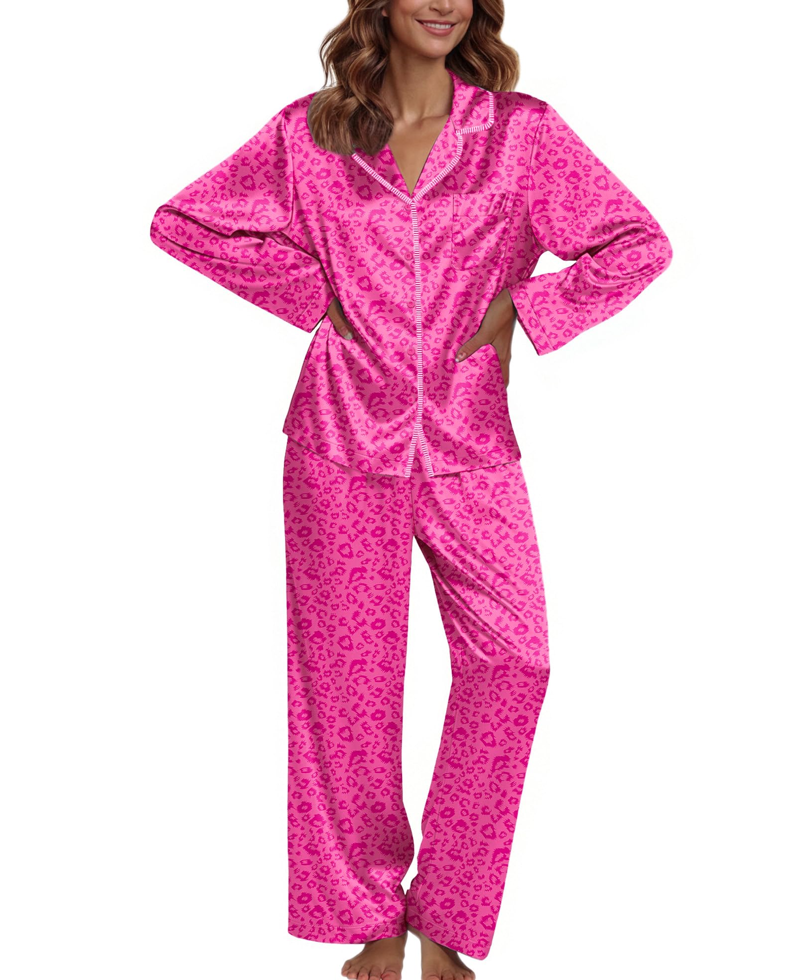 Ekouaer Pajamas For Women Silk Pjs Long Sleeve Button Down Lounge Sets