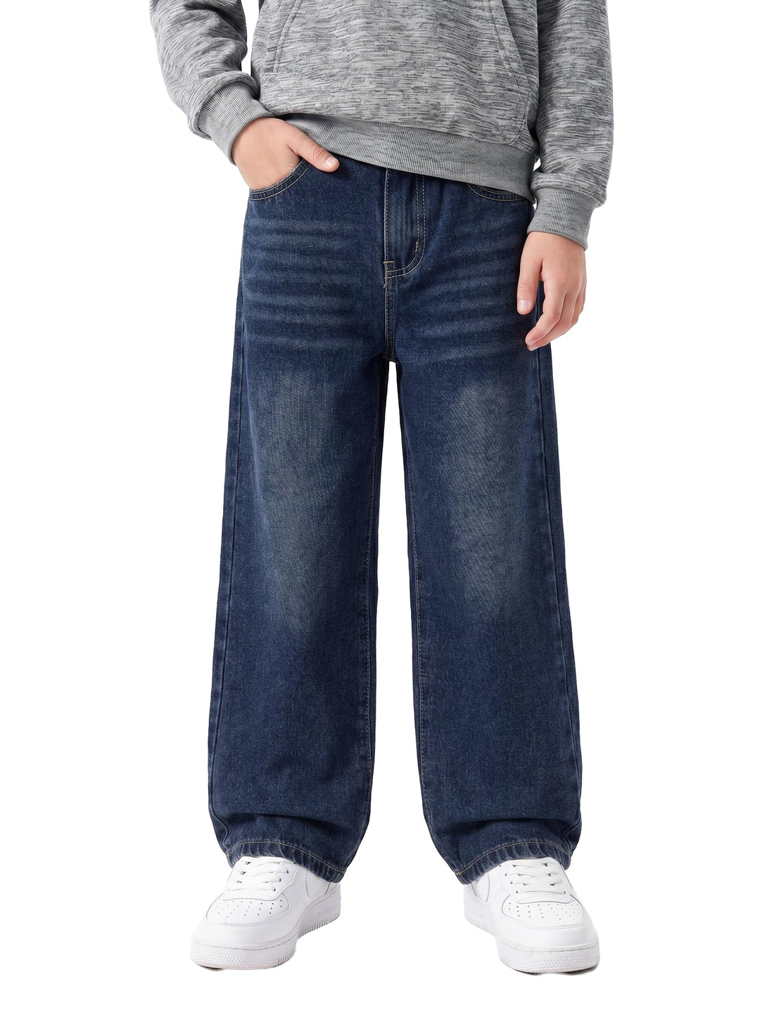 PATPAT Boys Baggy Jeans, Classic Straight Leg Jeans for Boys, 5-14 | Comfort & Breathable Boys' Jeans, Elastic Baggy Pants for Growing Child, School Attire, Outdoor, Gift Giving