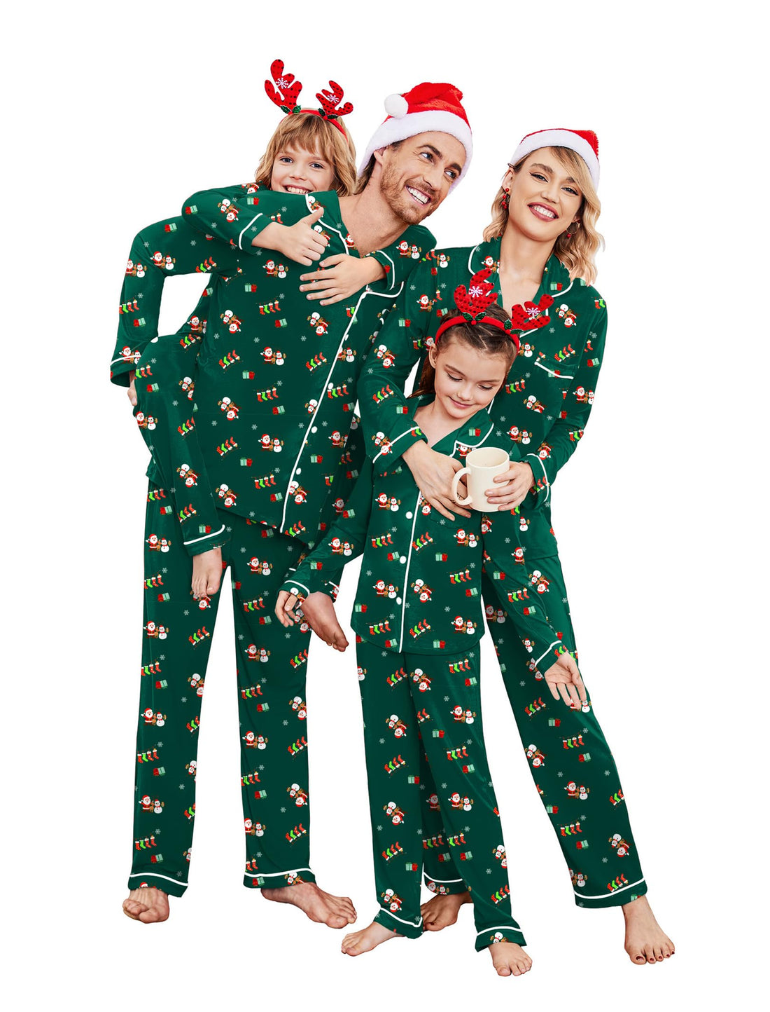 Ekouaer Christmas Family Matching Pajamas Long Sleeve Button Down Pj Set