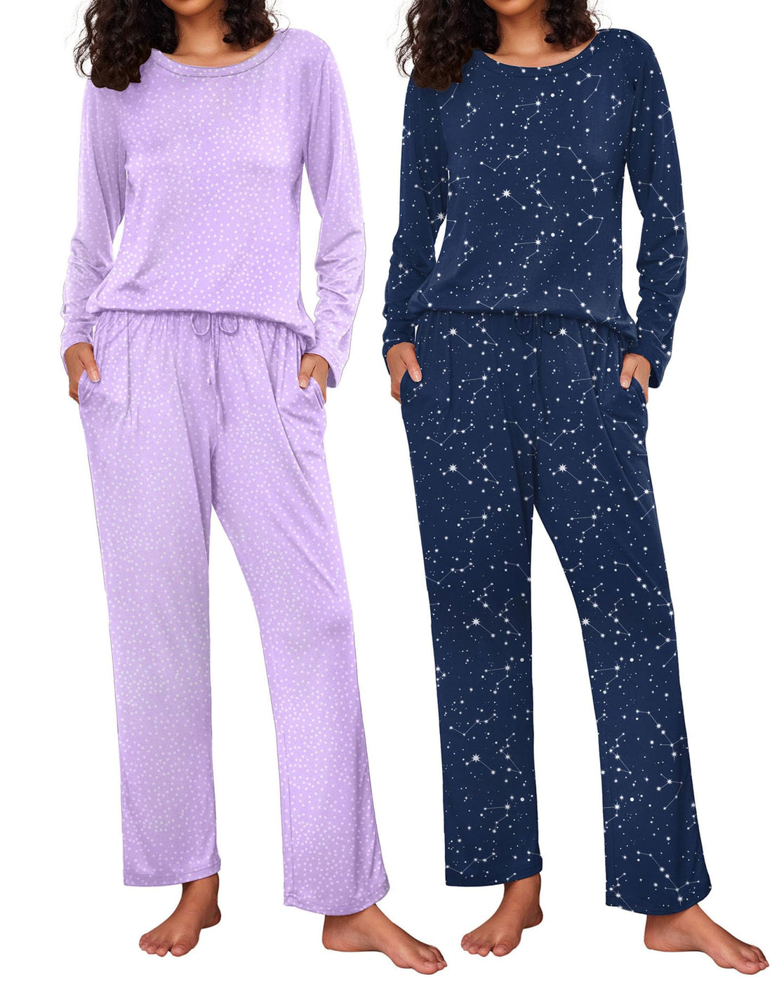Ekouaer Women's 2 Pack Pajama Sets Long Sleeve Lounge Set Soft Comfy Pjs