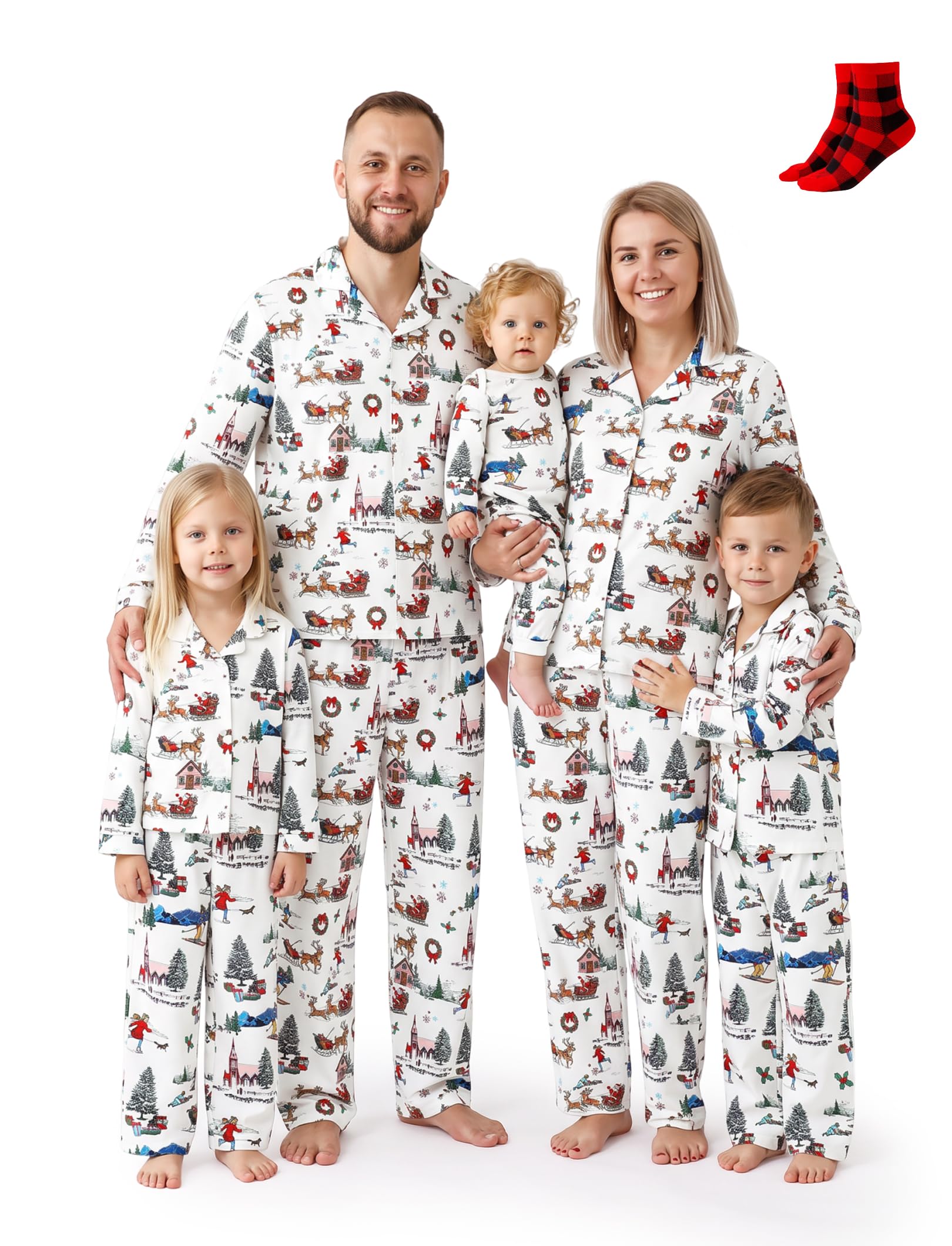 PATPAT Button Down Christmas Pajamas, Button Up Pjs for Family Christmas Party Long Sleeve Lounge Sets
