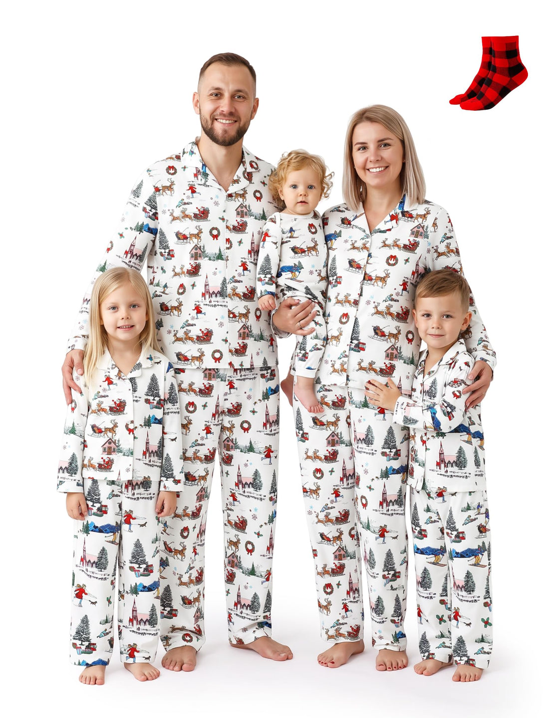 PATPAT Button Down Christmas Pajamas, Button Up Pjs for Family Christmas Party Long Sleeve Lounge Sets