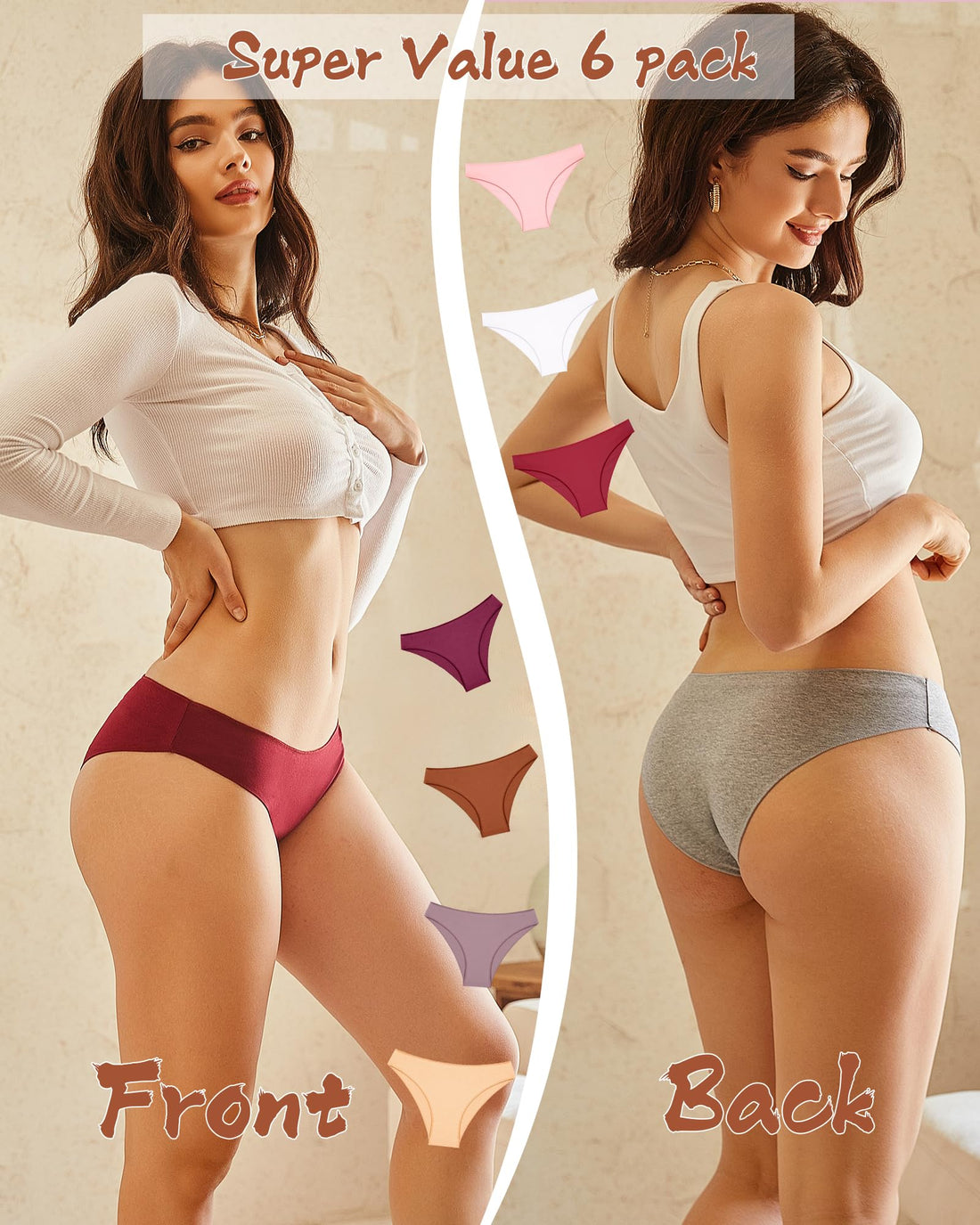 UNDER THE SEA Cotton Underwear for Women 6 Pack Sexy Bikini High Cut Breathable Cheeky Panties Underwear Womens Lingerie