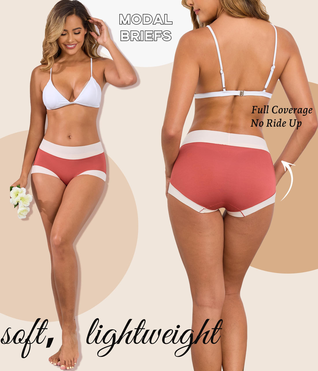 ANLIQI Women's Modal High Waisted Briefs,Soft Breathable Full Coverage Underwear Pack Moisture Wicking Ladies Panties