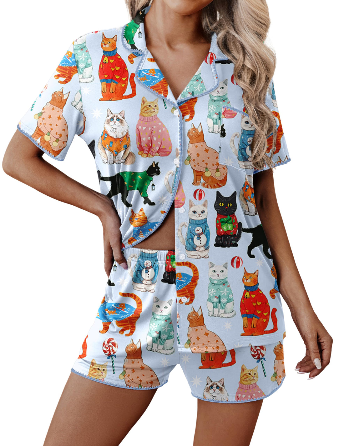 Ekouaer Pajamas for Women Set 2 Piece Soft Button Down Top and Shorts