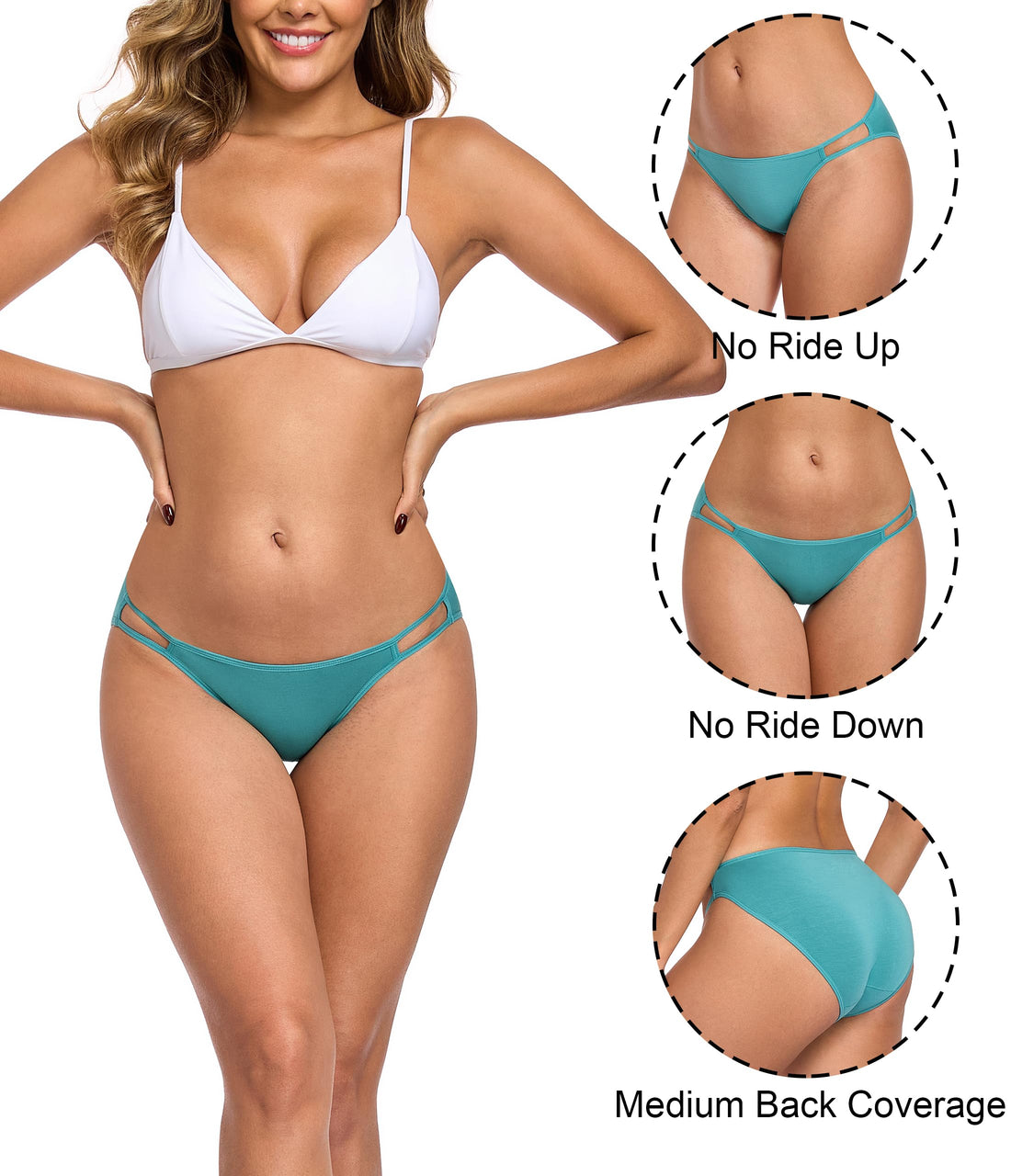 ANLIQI Women's High Cut String Bikini Panties Modal Comfort Breathable Stretch Bikini Underwear Soft Plus Size Underwear