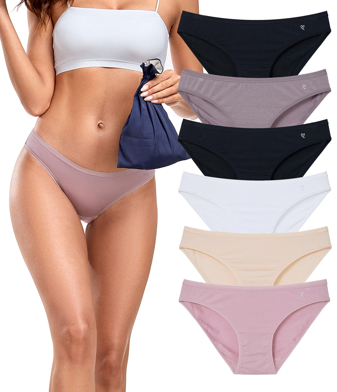 ANLIQI Modal Underwear Women Supersoft Bikini Panties for Women Pack Hi Cut Hipster Breathable Comfy Stretchy Ladies Undies
