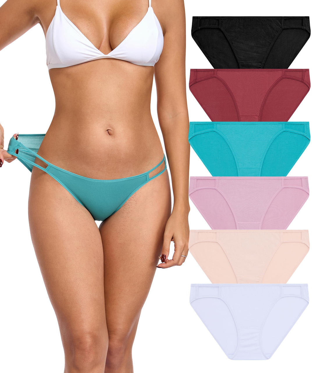 ANLIQI Women's High Cut String Bikini Panties Modal Comfort Breathable Stretch Bikini Underwear Soft Plus Size Underwear