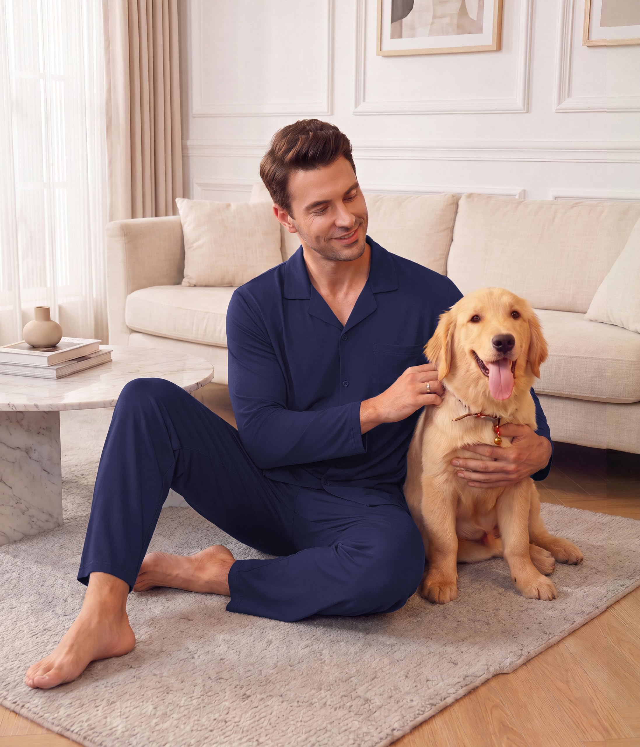 Ekouaer Mens Pajamas Set Long Sleeve Button Down Pjs Long Pants with Pocket
