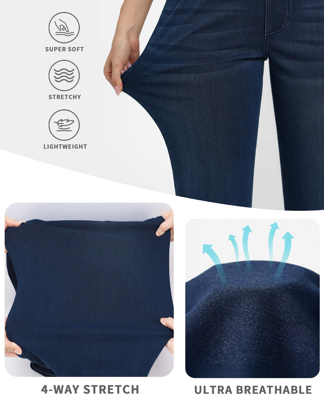 Pull on Straight Leg Jeans for Women Stretchy Sweatpant Jeans Elastic High Waist Tummy Control Trendy Denim Pants