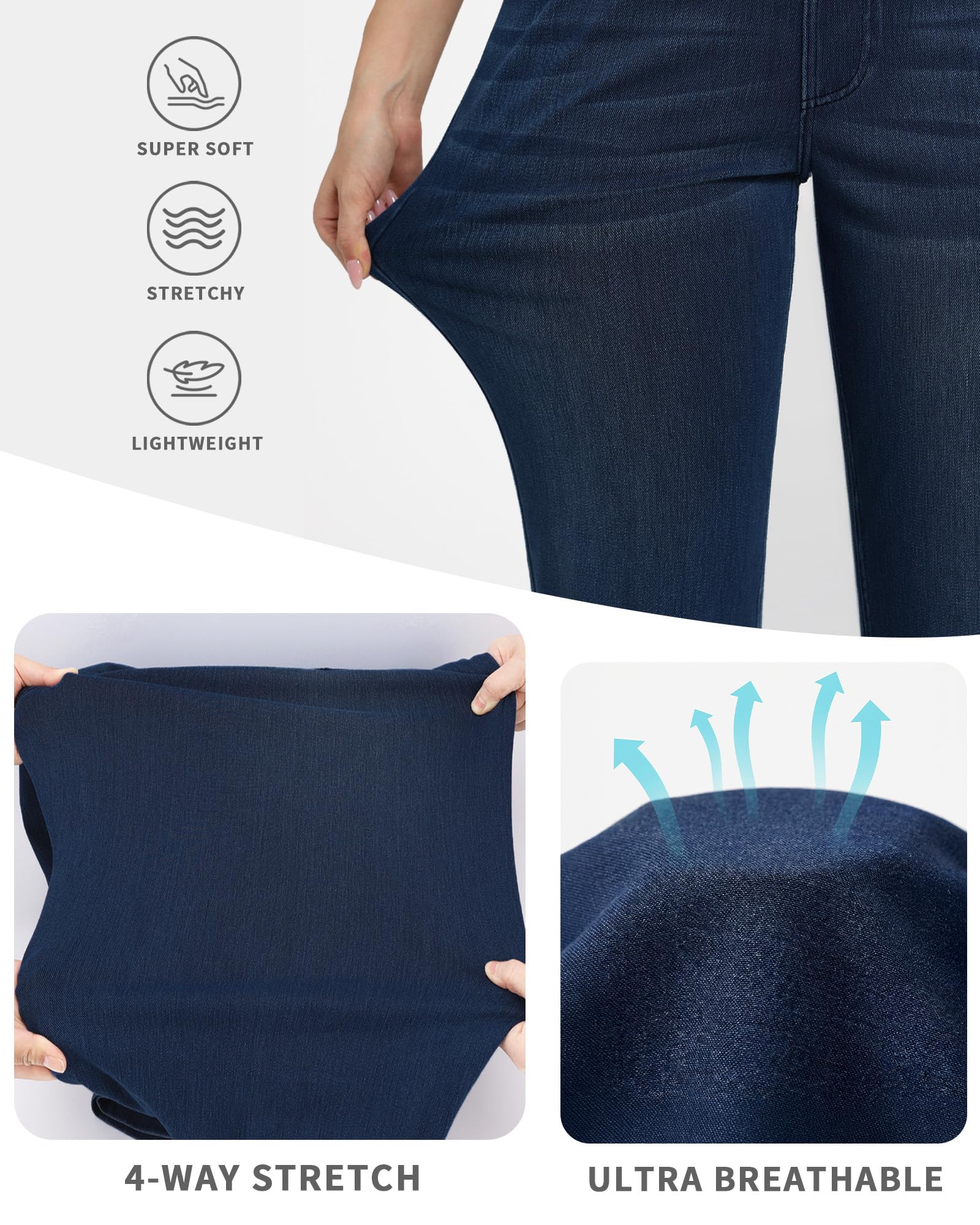 Pull on Straight Leg Jeans for Women Stretchy Sweatpant Jeans Elastic High Waist Tummy Control Trendy Denim Pants