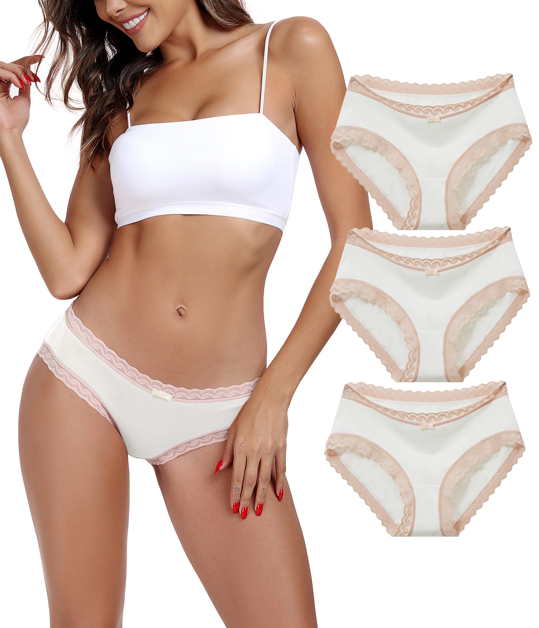 ANLIQI Womens Underwear Lace Trim Hipster Panties Pack Soft Moisture Wicking Cotton Bikini Briefs Cool Undies Underpants
