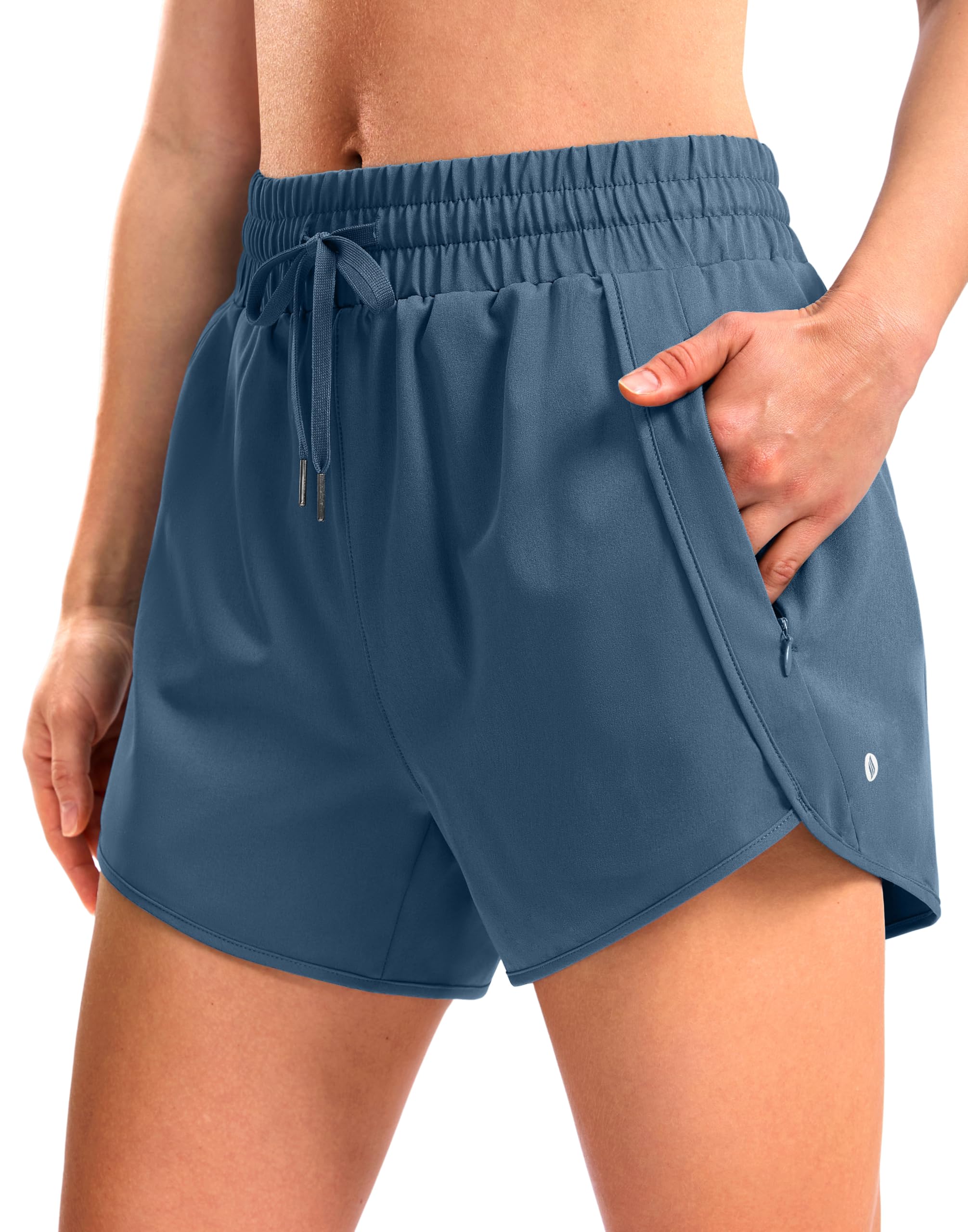 SANTINY Women's 3.5''/5''/7'' Athletic Gym Running Shorts Zipper Pockets | No Liner, High Waisted, Quick Dry, Lightweight, Workout, Shorts for Women