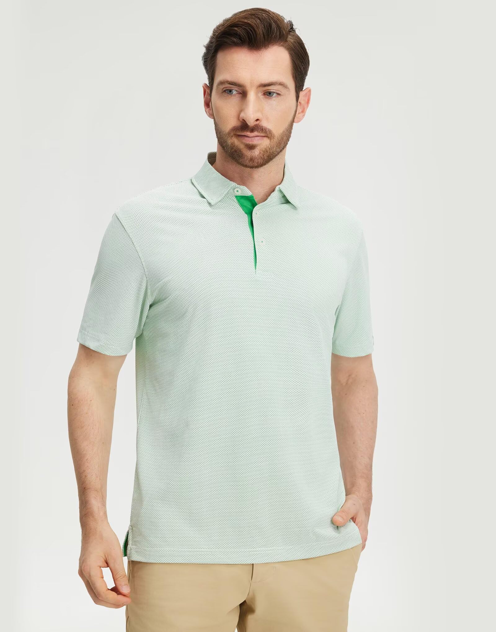 M MAELREG Mens Golf Shirts Short Sleeve Performance Moisture Wicking Dry Fit Collared Jacquard Polo Shirts for Men