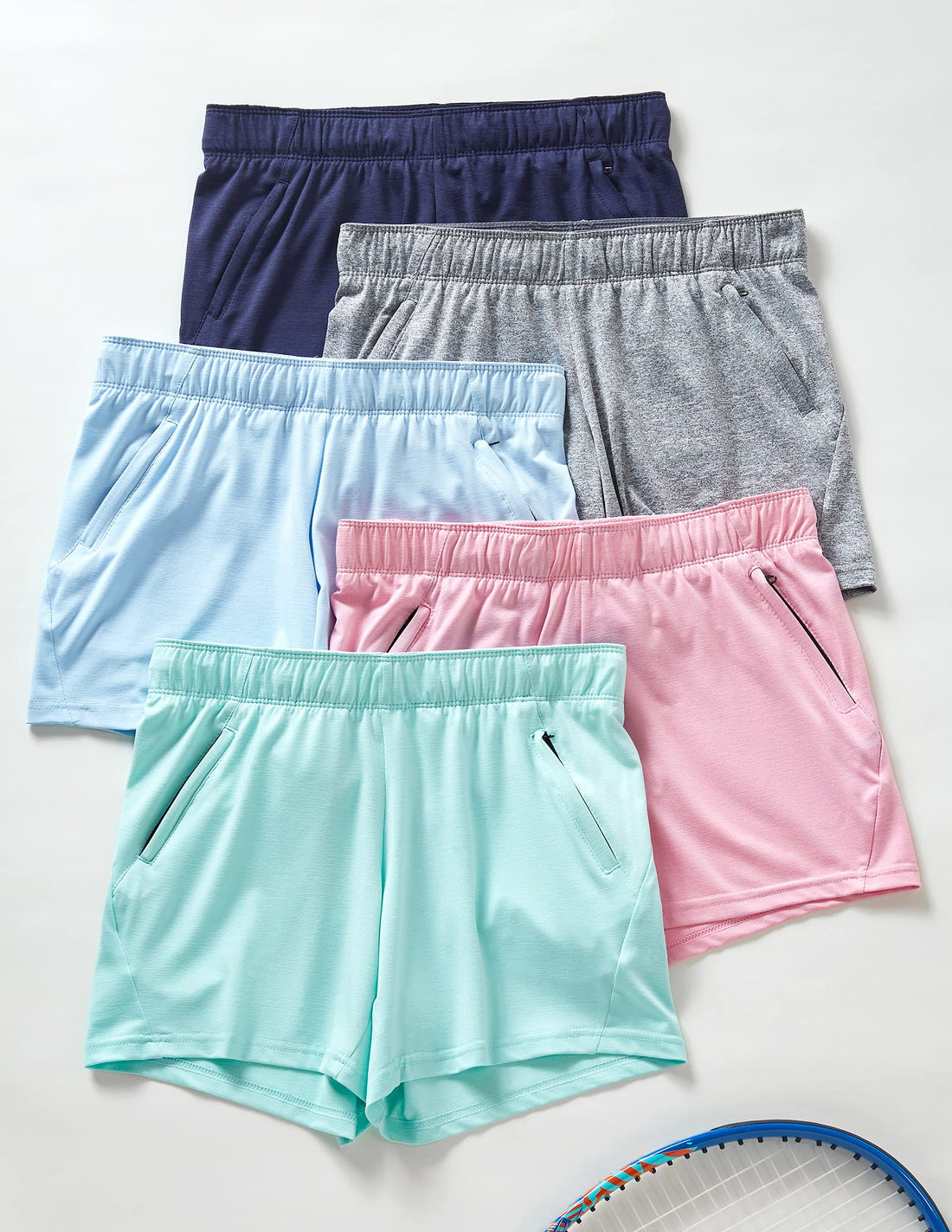 Liberty Imports 1 or 5 Pack Womens Lounge Workout Shorts with Zipper Pockets 5" Inseam Lightweight Athletic Casual Shorts