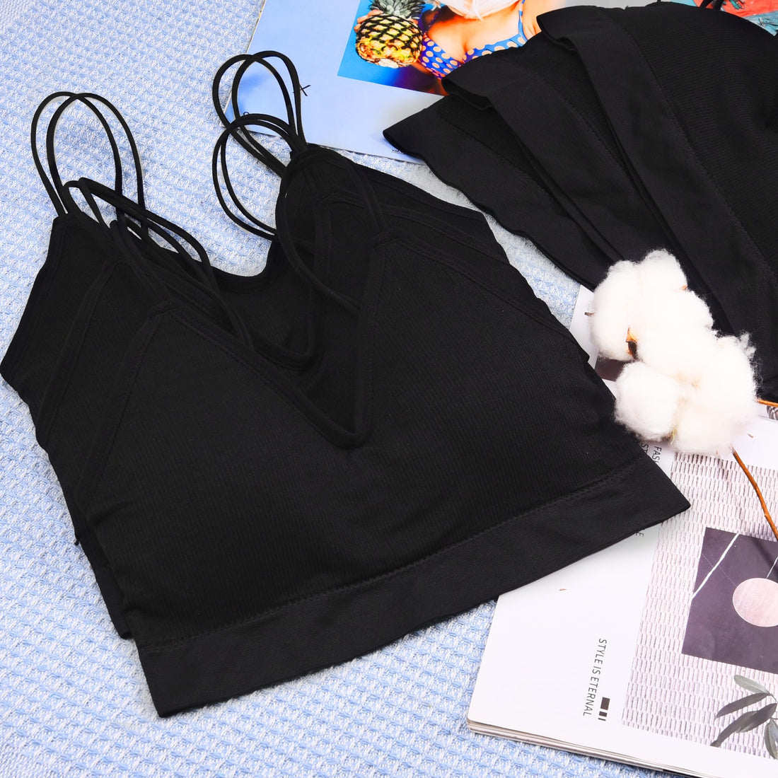 BQTQ 6 Pcs V Neck Bralettes for Women Padded Bralette with Straps Seamless Bra