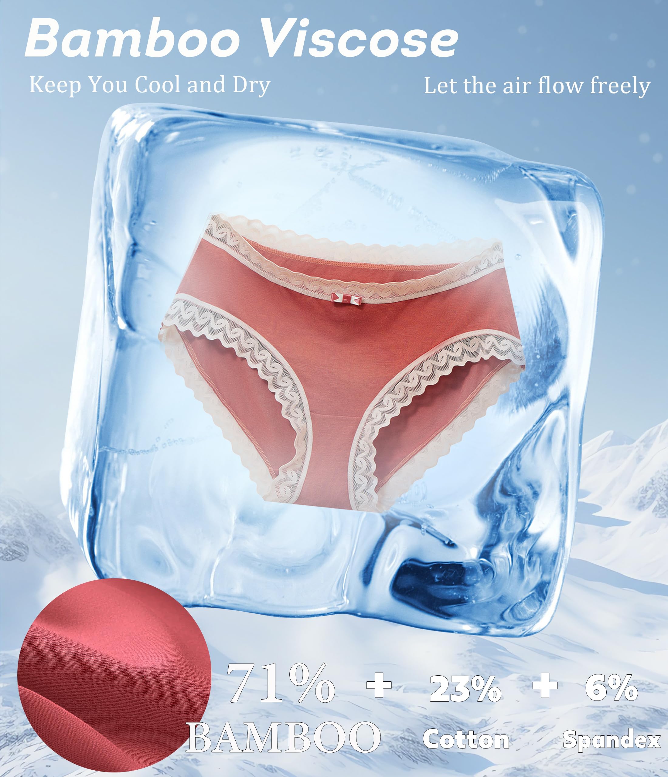 ANLIQI Womens Underwear Lace Trim Hipster Panties Pack Soft Moisture Wicking Cotton Bikini Briefs Cool Undies Underpants