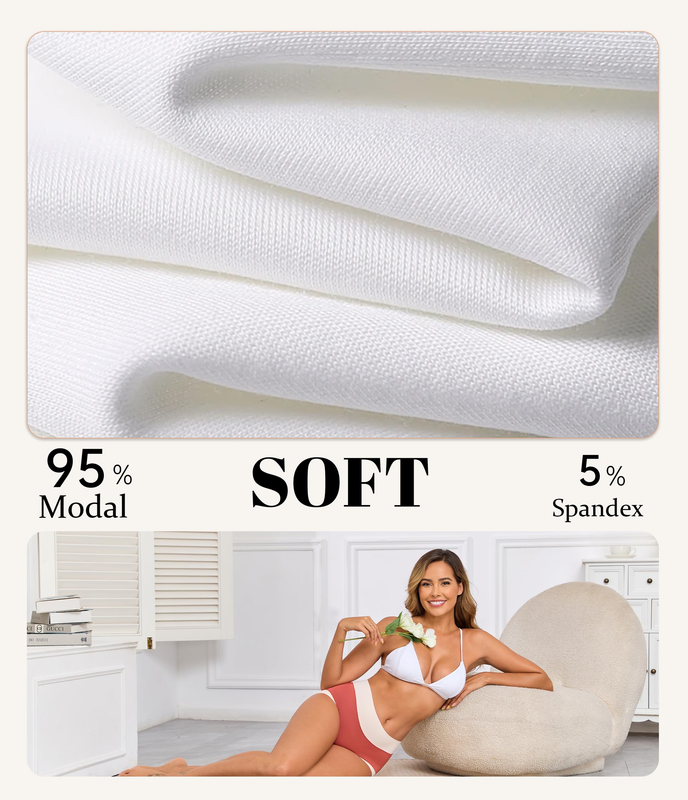 ANLIQI Women's Modal High Waisted Briefs,Soft Breathable Full Coverage Underwear Pack Moisture Wicking Ladies Panties
