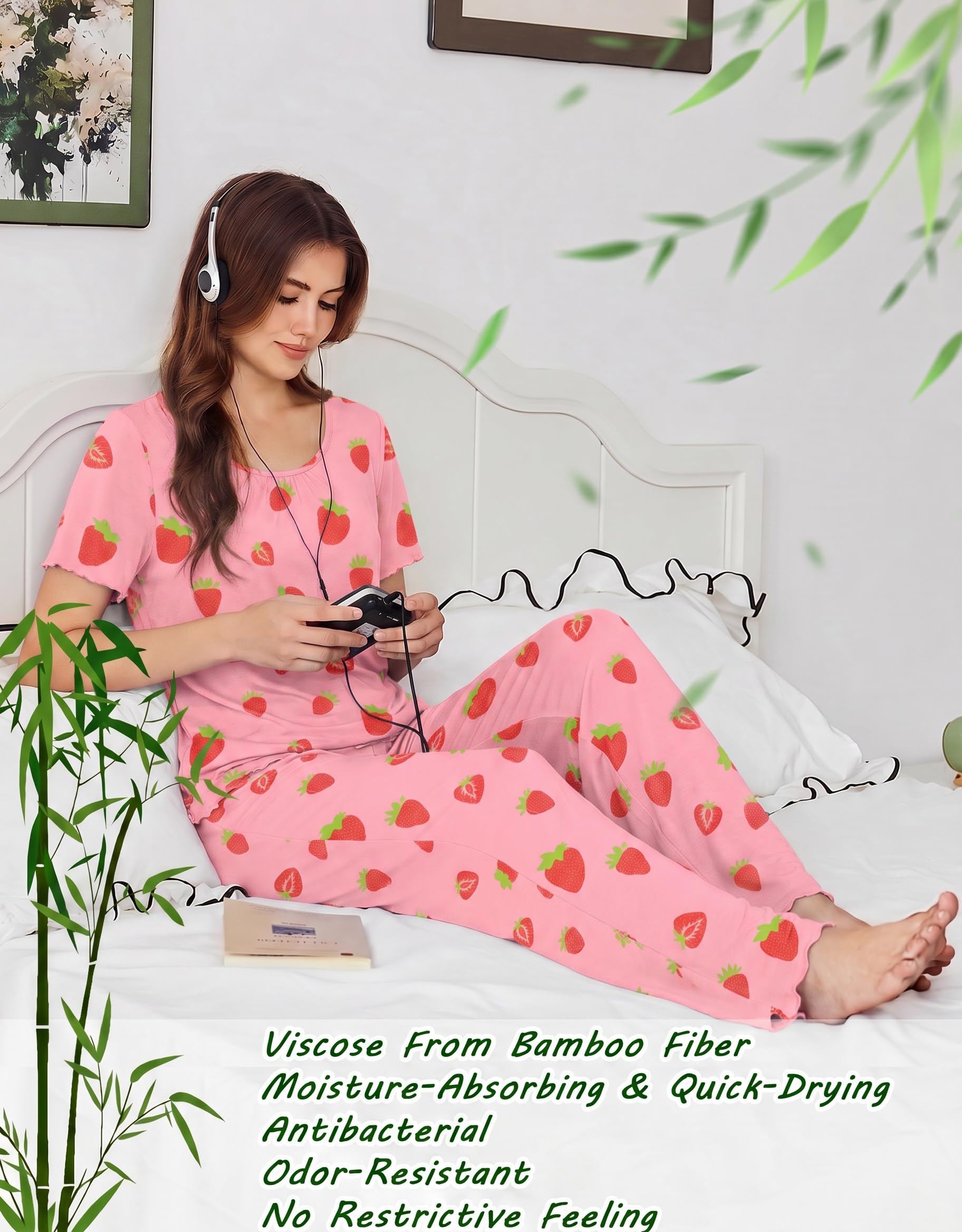 Ekouaer Womens Pajama Sets Viscose from Bamboo Top With Pants Lounge Set