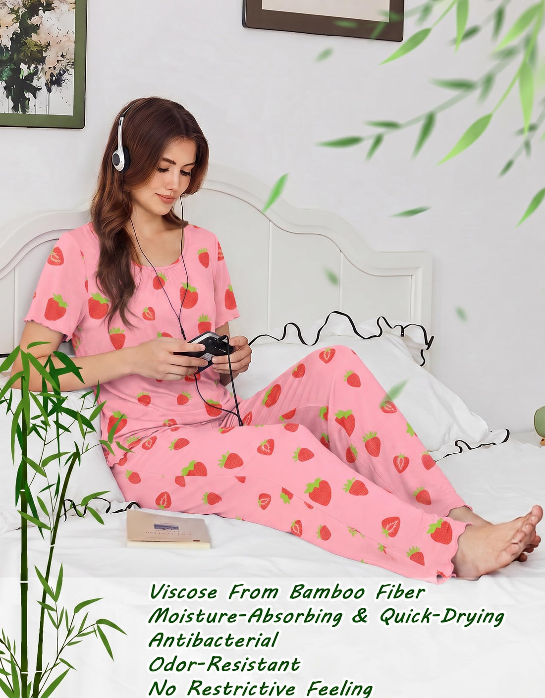 Ekouaer Womens Pajama Sets Viscose from Bamboo Top With Pants Lounge Set