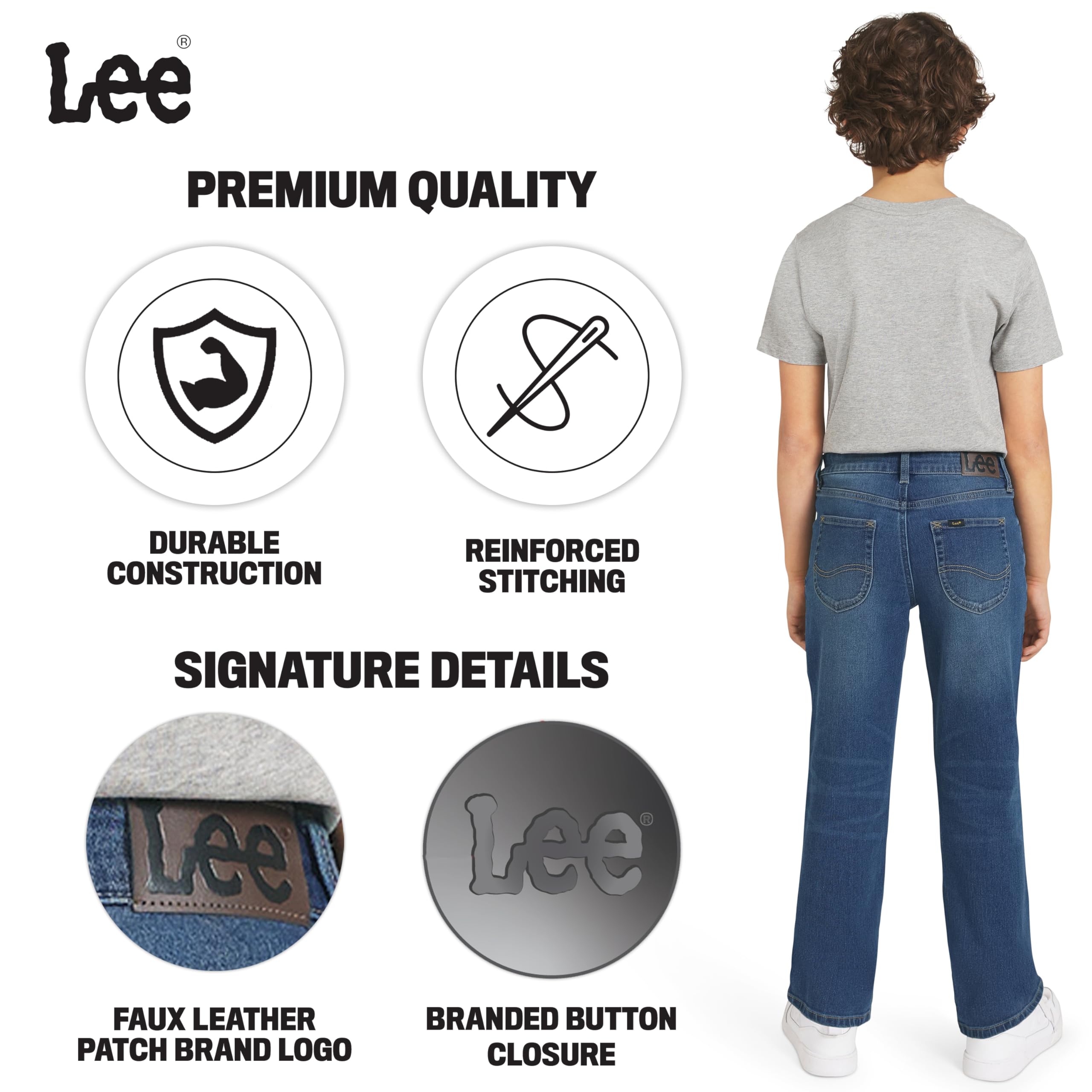 Lee Boys' 5 Pocket Loose Fit Stretch Waist Denim Jeans