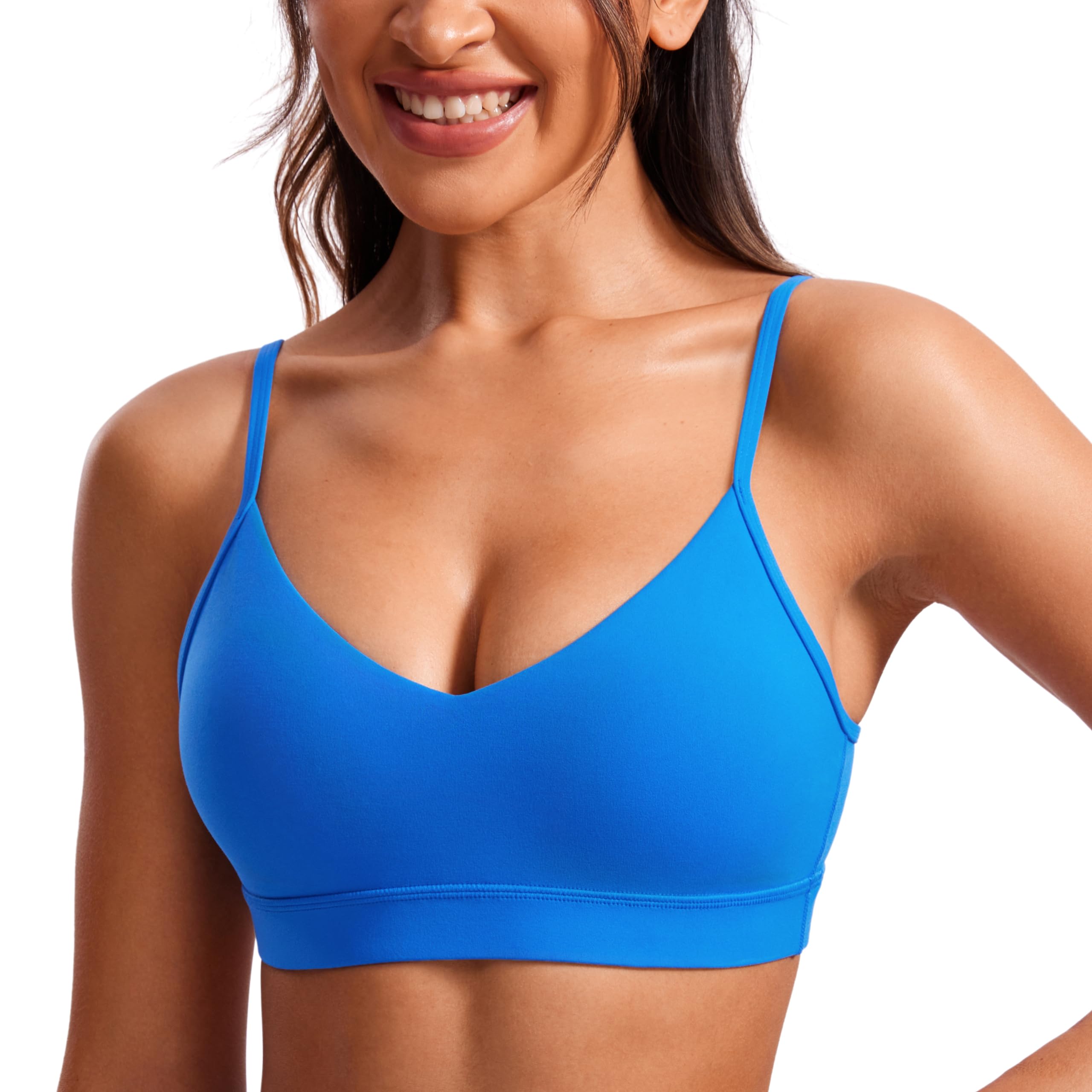 CRZ YOGA Butterluxe V Neck Sports Bras | Light Support, Removable Pads, Yoga, Extremely Soft, Square Back, Adjustable Spaghetti Straps, for Women