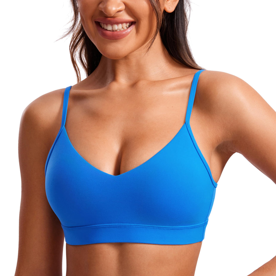 CRZ YOGA Butterluxe V Neck Sports Bras | Light Support, Removable Pads, Yoga, Extremely Soft, Square Back, Adjustable Spaghetti Straps, for Women