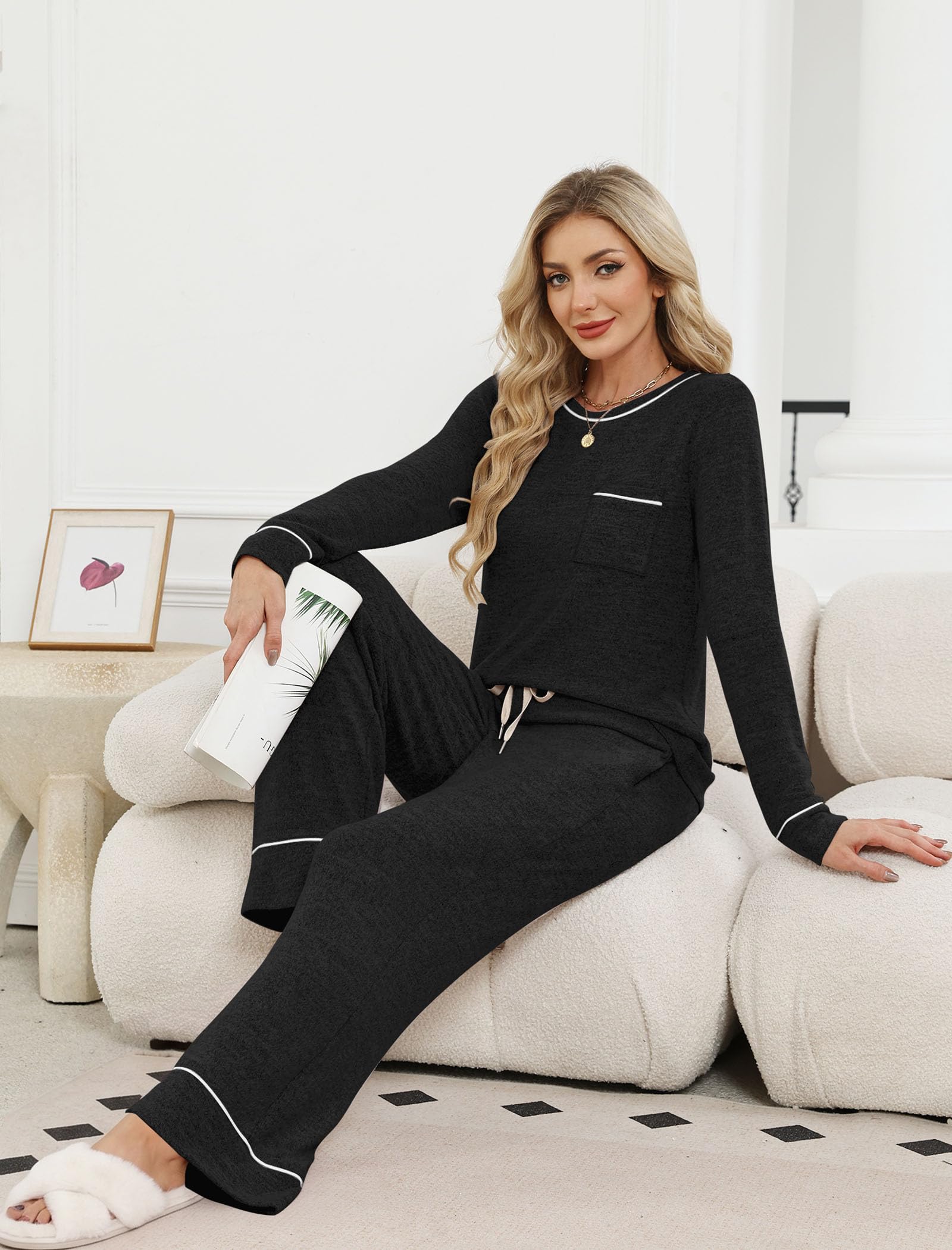 WIHOLL Pajamas for Women Set Soft Pjs Long Sleeve Two Piece Lounge Sets