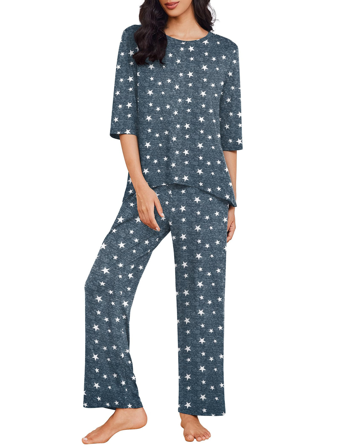 Ekouaer Womens Pajamas Set 2 Piece 3/4 Sleeve Tops Long Pants Pj Set