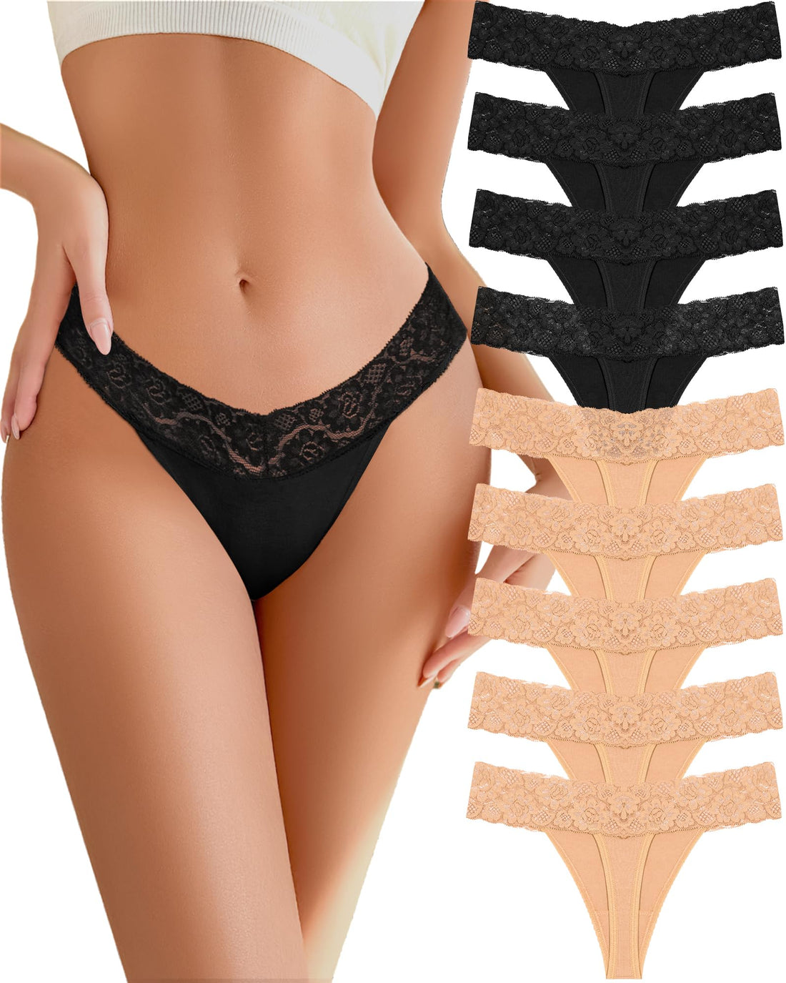 READY TO LOVE Cotton Underwear for Women Lace Sexy Soft Thongs Low Rise T-Back Lingerie Stretchy Ladies Panties