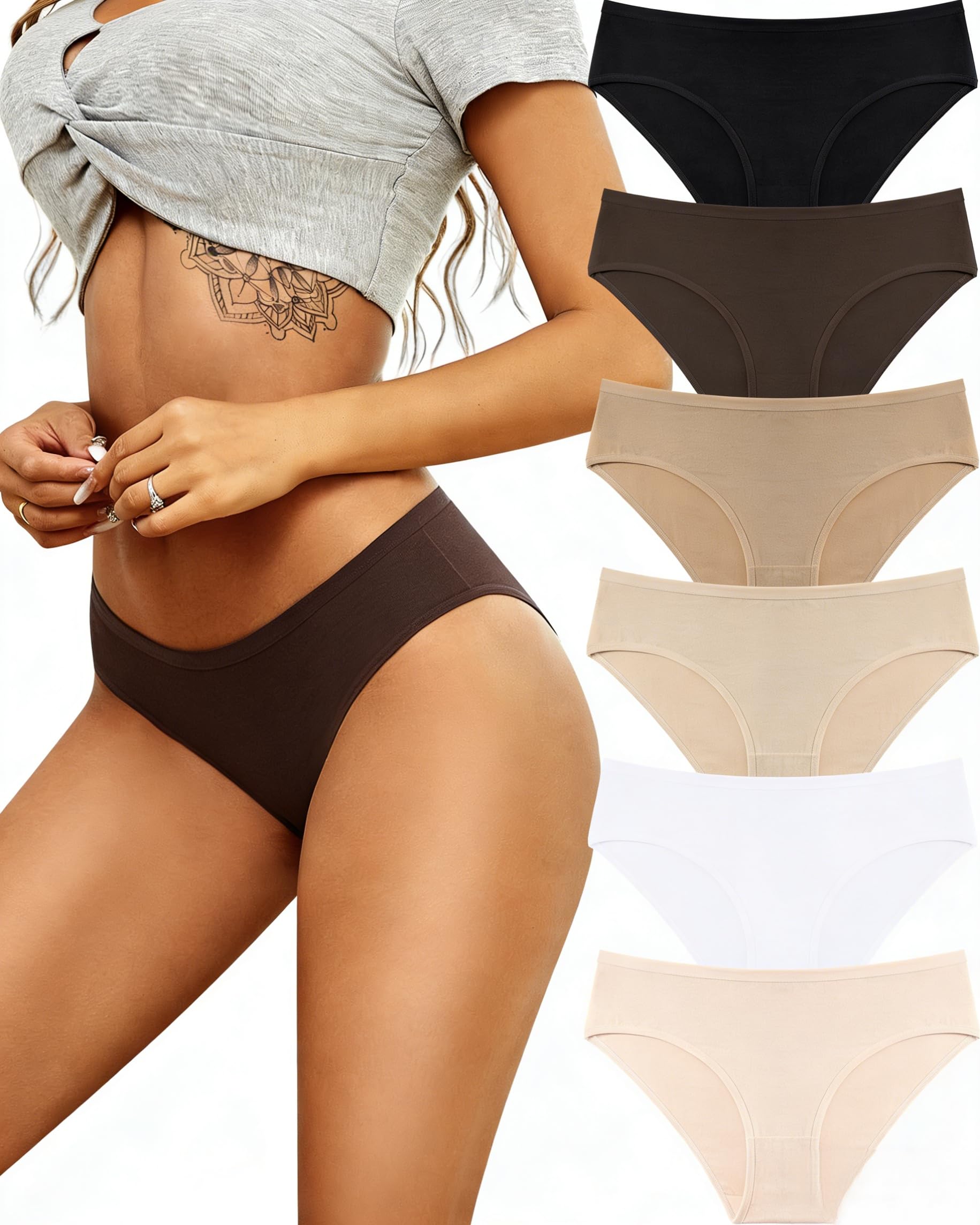 ALL OF SHE Womens Underwear Cotton Hipster Panties Breathable Sexy Cheeky Stretch Soft Ladies Bikini Underwear 6 Pack S-XXL