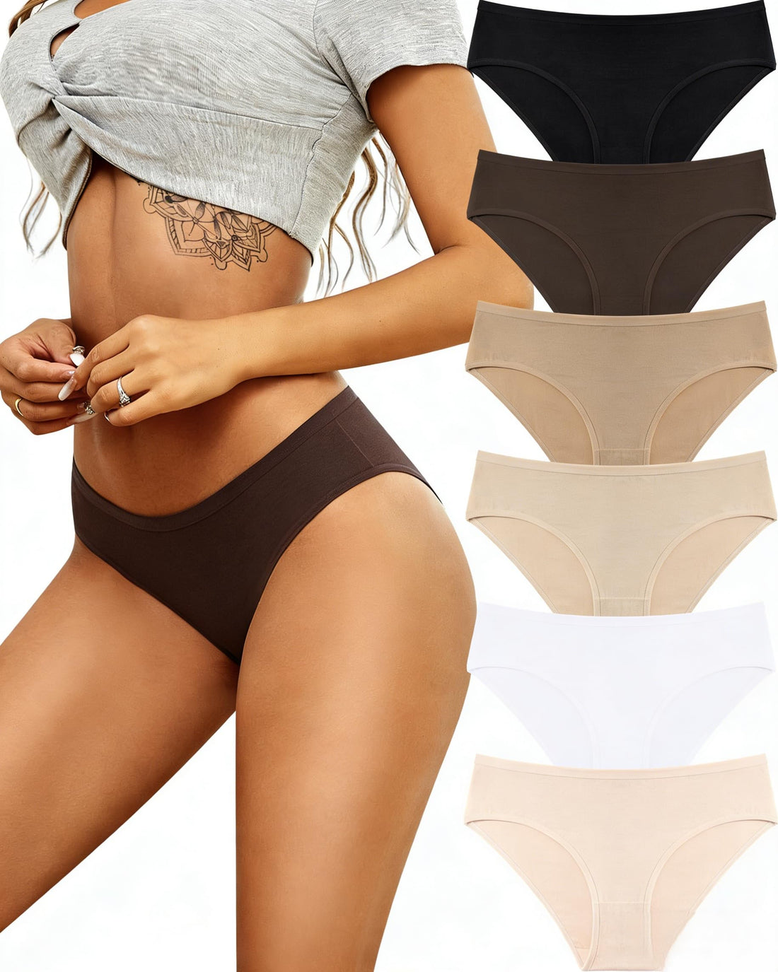 ALL OF SHE Womens Underwear Cotton Hipster Panties Breathable Sexy Cheeky Stretch Soft Ladies Bikini Underwear 6 Pack S-XXL