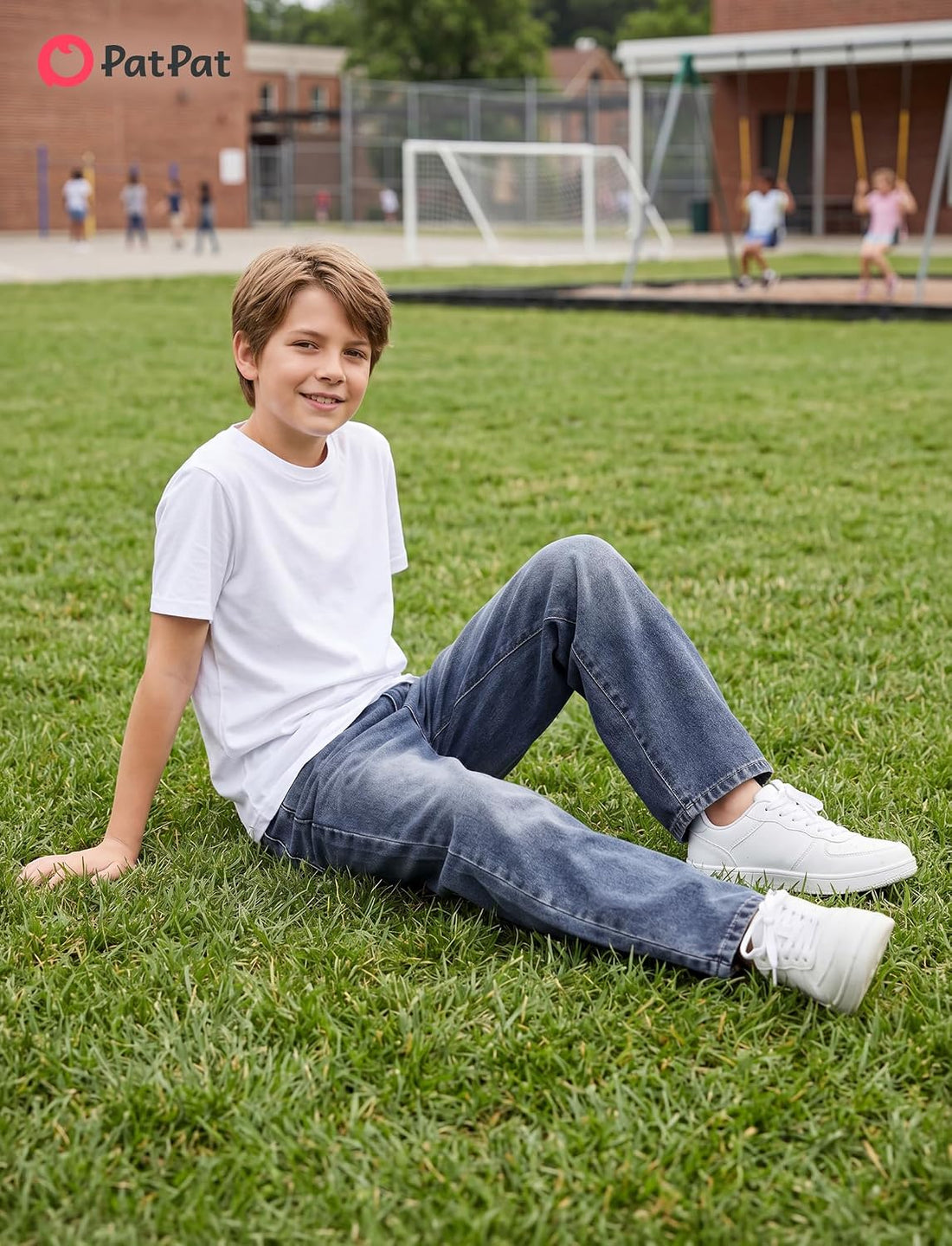 PATPAT Boys Baggy Jeans, Classic Straight Leg Jeans for Boys, 5-14 | Comfort & Breathable Boys' Jeans, Elastic Baggy Pants for Growing Child, School Attire, Outdoor, Gift Giving