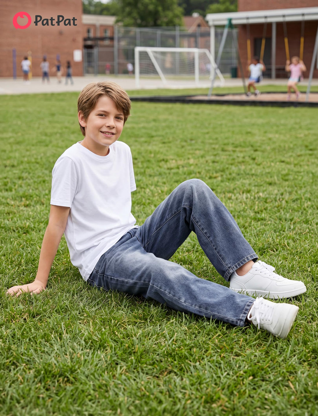 PATPAT Boys Baggy Jeans, Classic Straight Leg Jeans for Boys, 5-14 | Comfort & Breathable Boys' Jeans, Elastic Baggy Pants for Growing Child, School Attire, Outdoor, Gift Giving