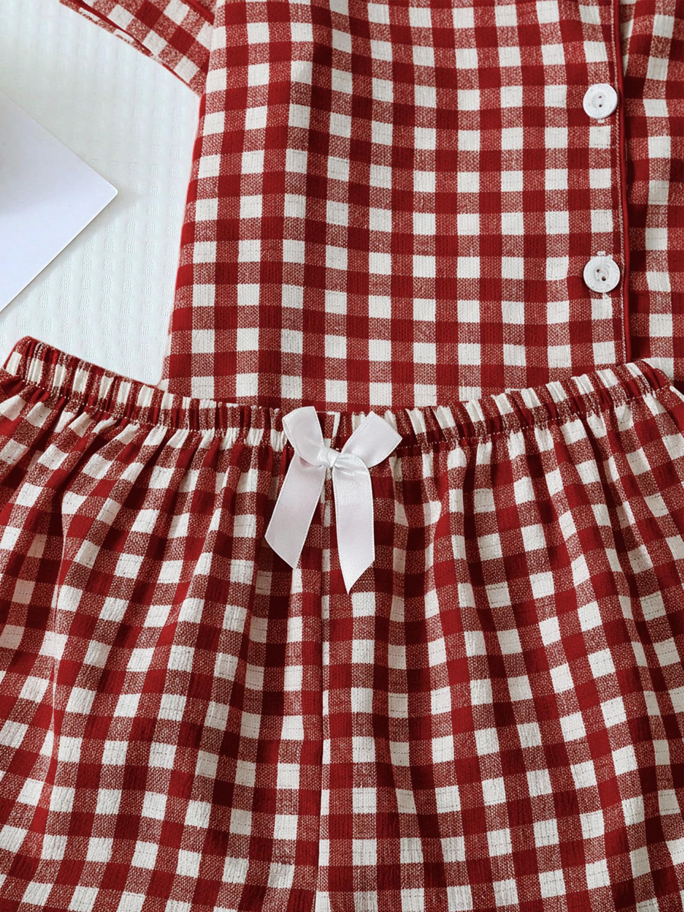 Verdusa Pajamas Sets 2 Piece Gingham Cute Button Down Shirts with Shorts