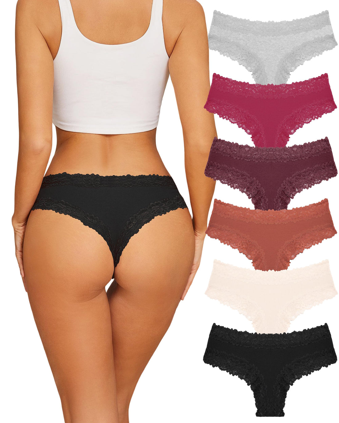 Sth Big Womens Cotton Underwear Sexy Lace Brazilian Panties Soft Breathable Cotton Bikini for Ladies 6 Pack