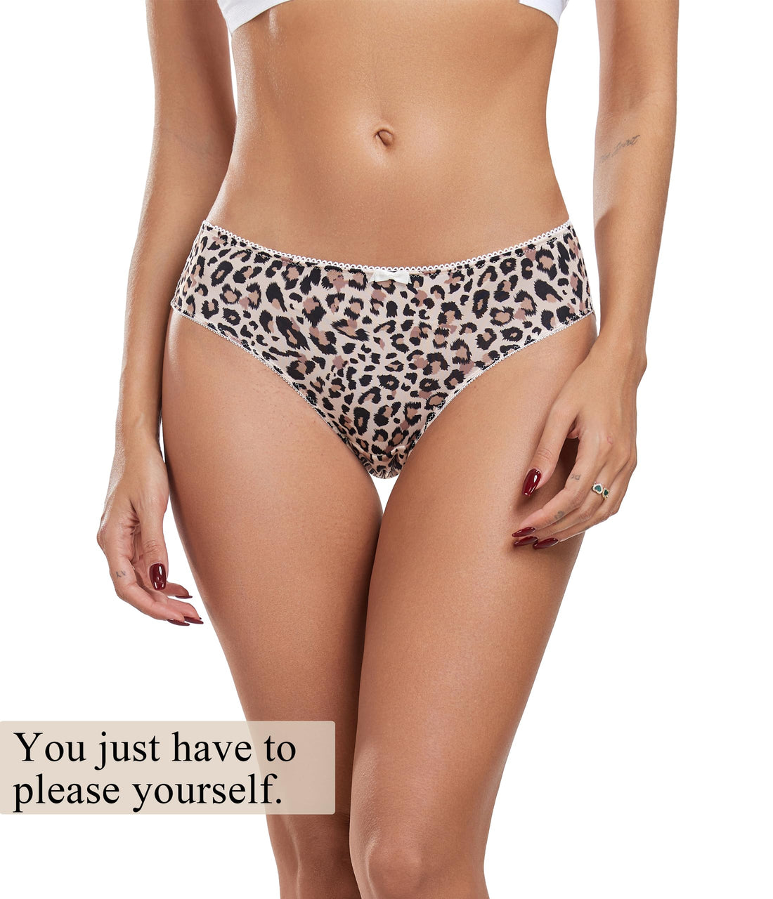 ANLIQI Leopard Print Women Underwear Lace Bikini Panties Pack Comfy Sex Hipster Soft Smooth Animal Print Brief for Ladies