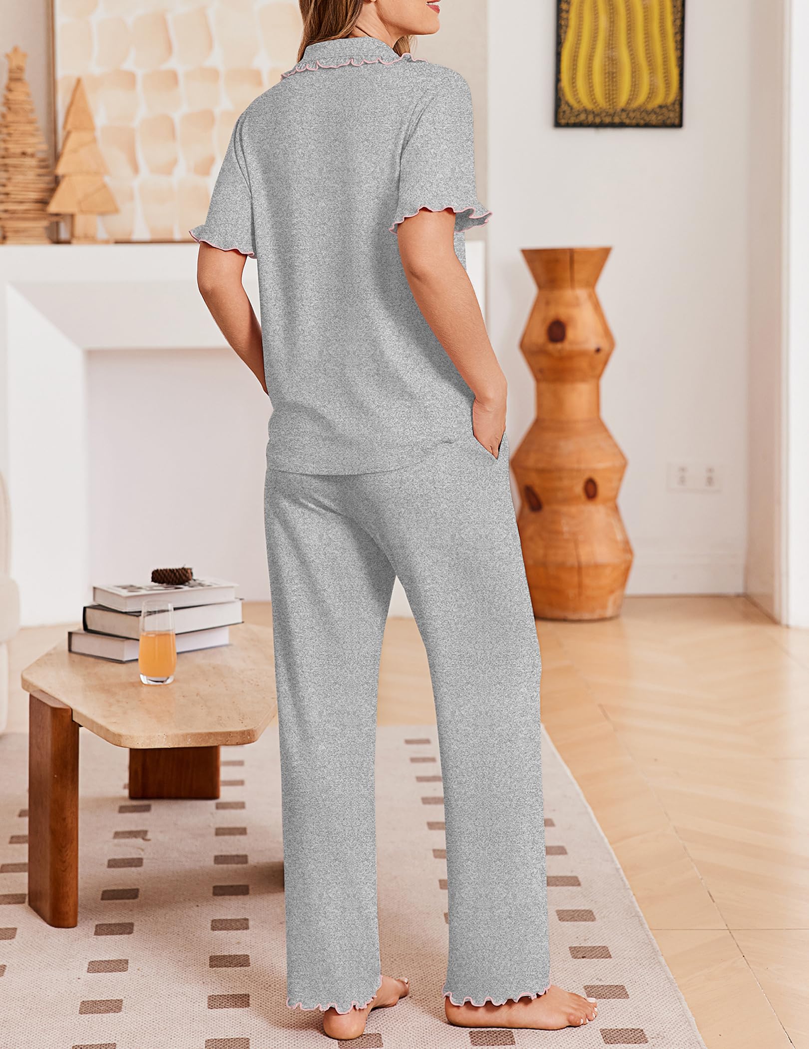 Ekouaer Womens Pajama Sets Short Sleeve Printed PJs Button Down Sleepwear