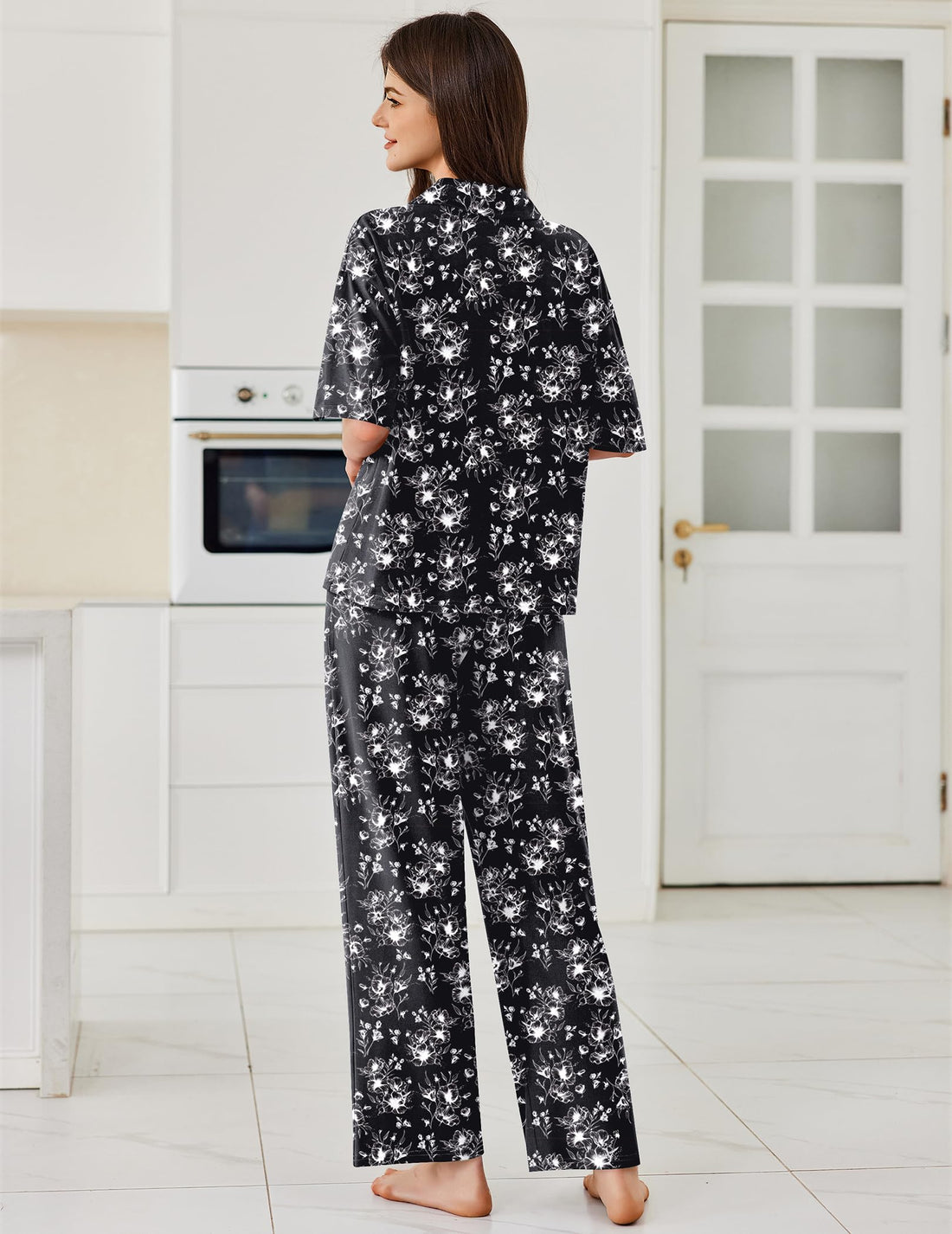 Ekouaer Women Pajamas Set Button Down Sleepwear Short Sleeve Pjs Long Pants