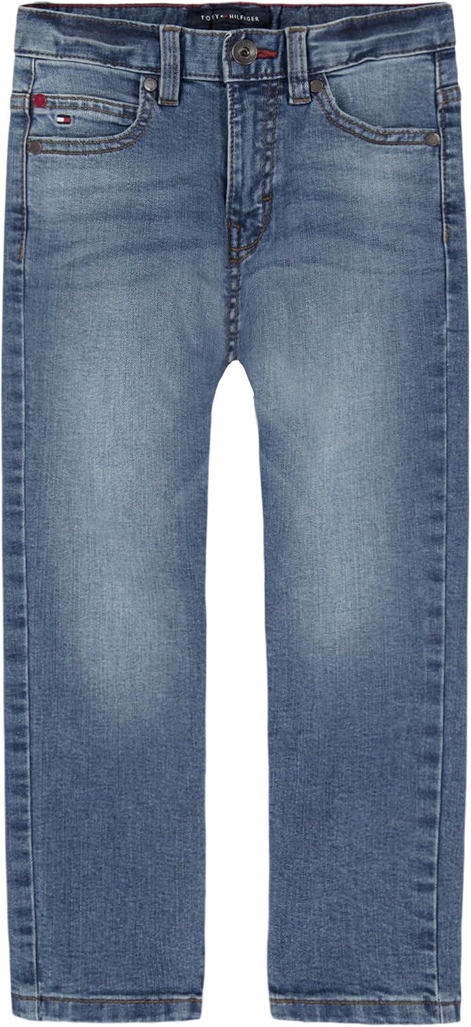 Tommy Hilfiger Boys' 5-Pocket Stretch Slim Straight Leg Denim Jean, Zipper Fly & Button Closure