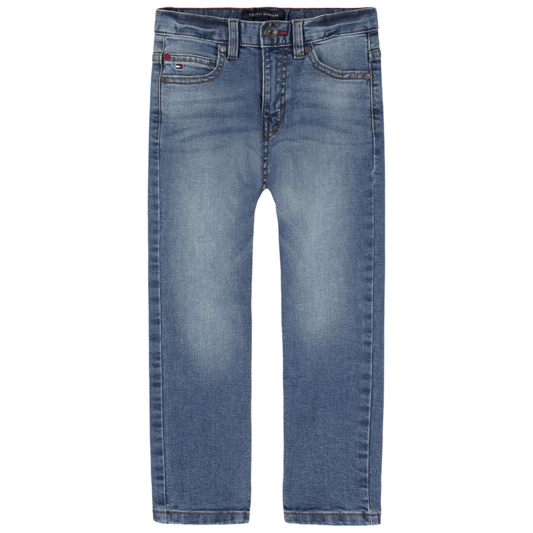 Tommy Hilfiger Boys' 5-Pocket Stretch Slim Straight Leg Denim Jean, Zipper Fly & Button Closure